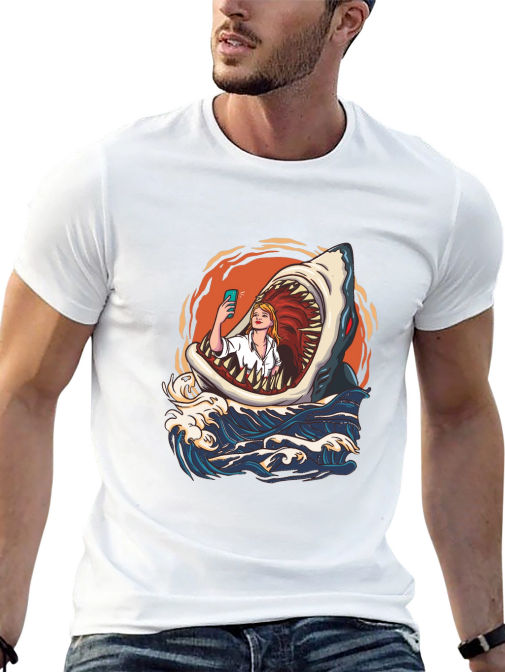 Shark Selfie Graphic Tee - Funny Ocean Print