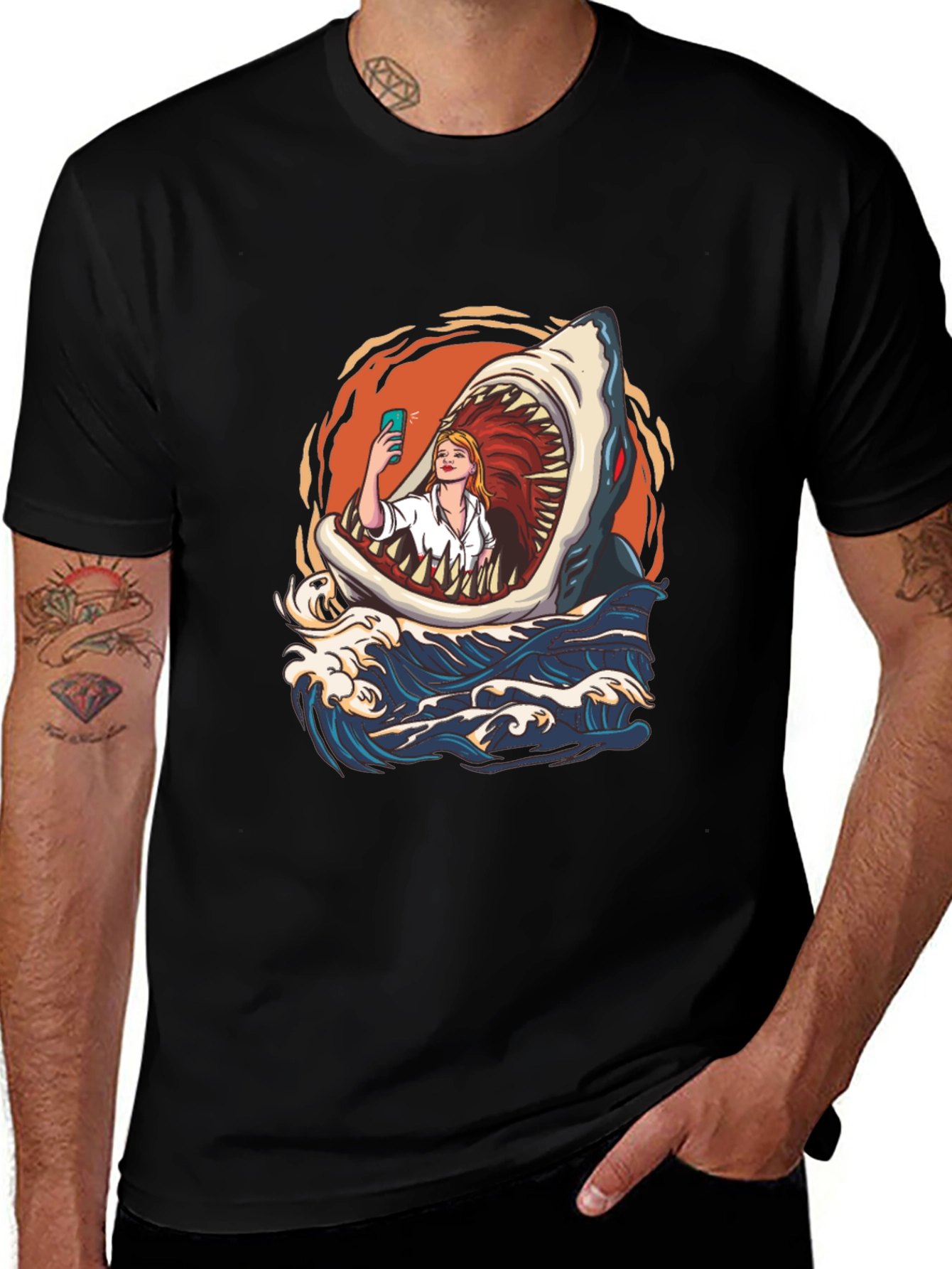 Shark Selfie Graphic Tee - Funny Ocean Print