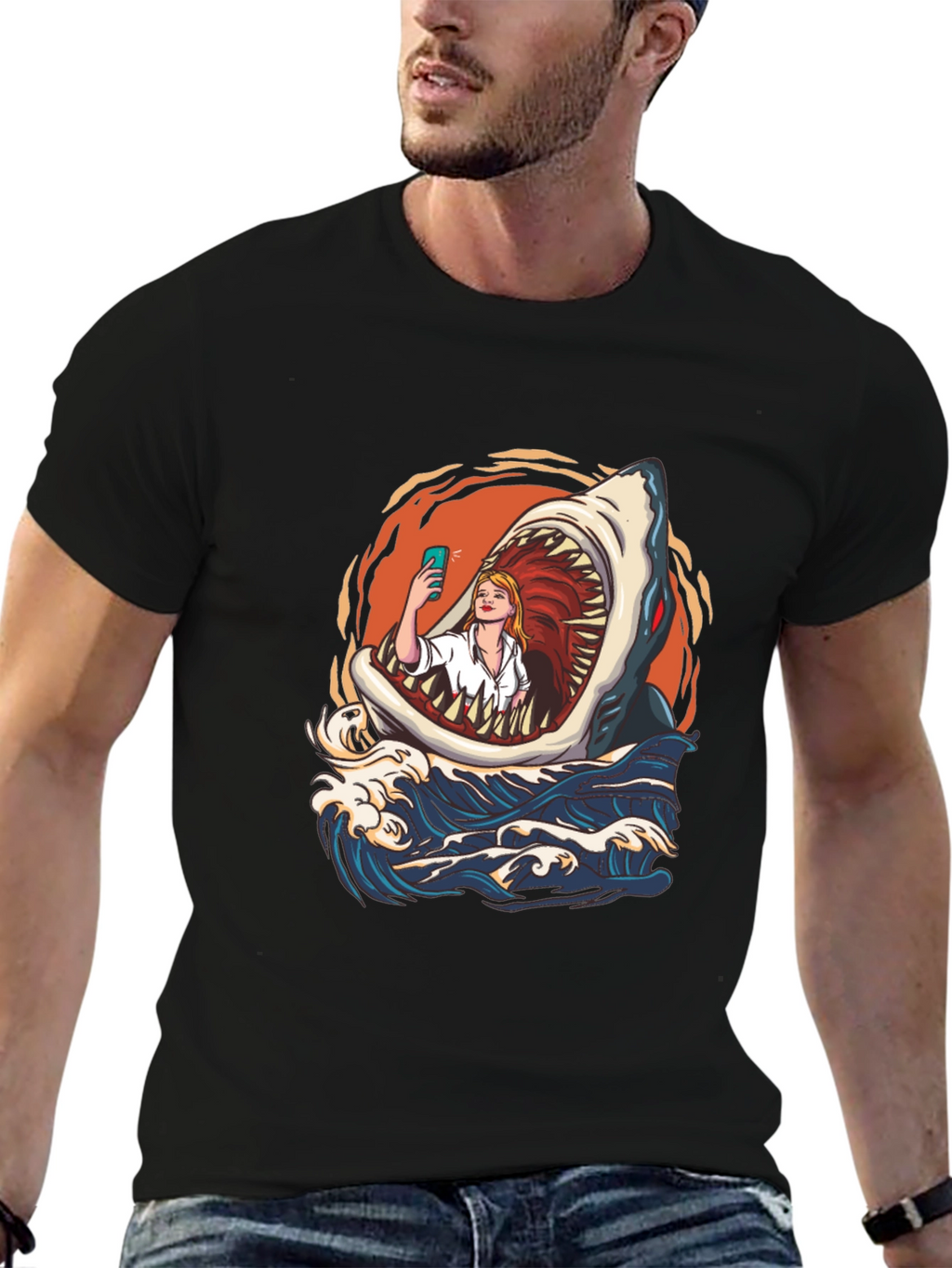 Shark Selfie Graphic Tee - Funny Ocean Print