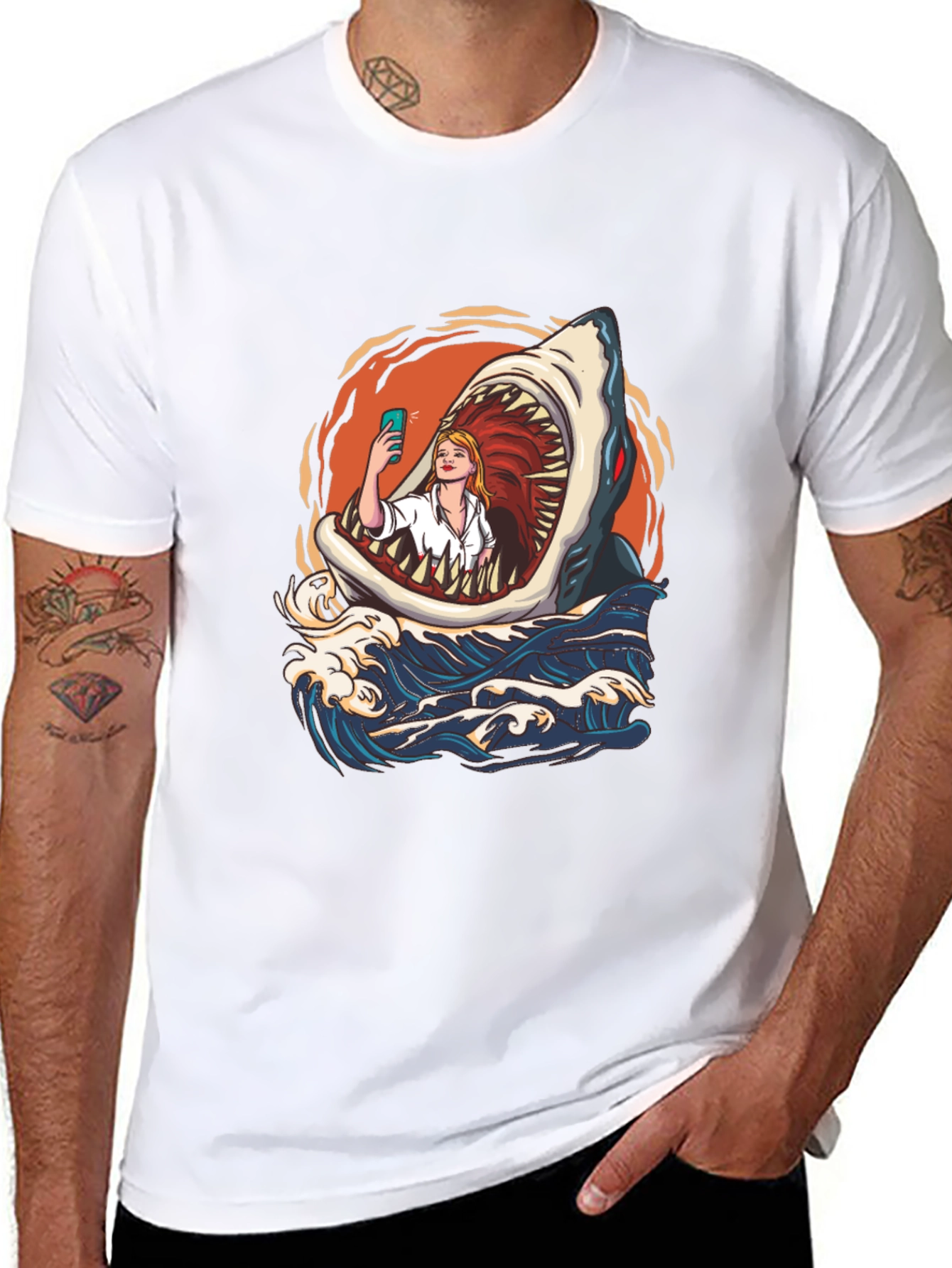 Shark Selfie Graphic Tee - Funny Ocean Print