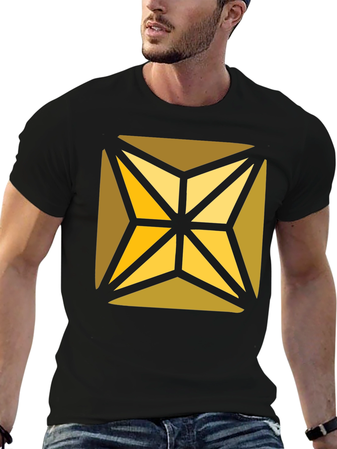 Geometric Starburst Graphic Black T-Shirt