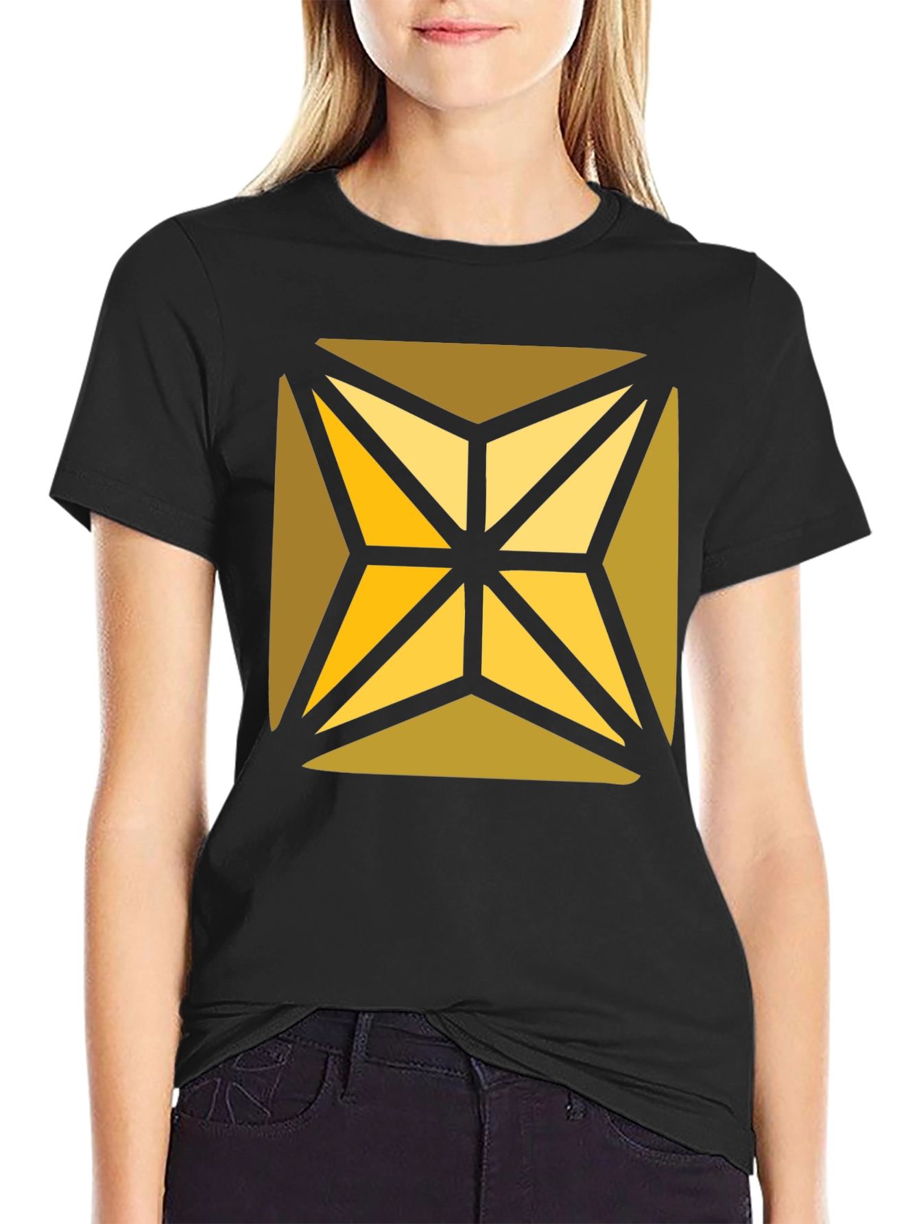 Geometric Starburst Graphic Black T-Shirt