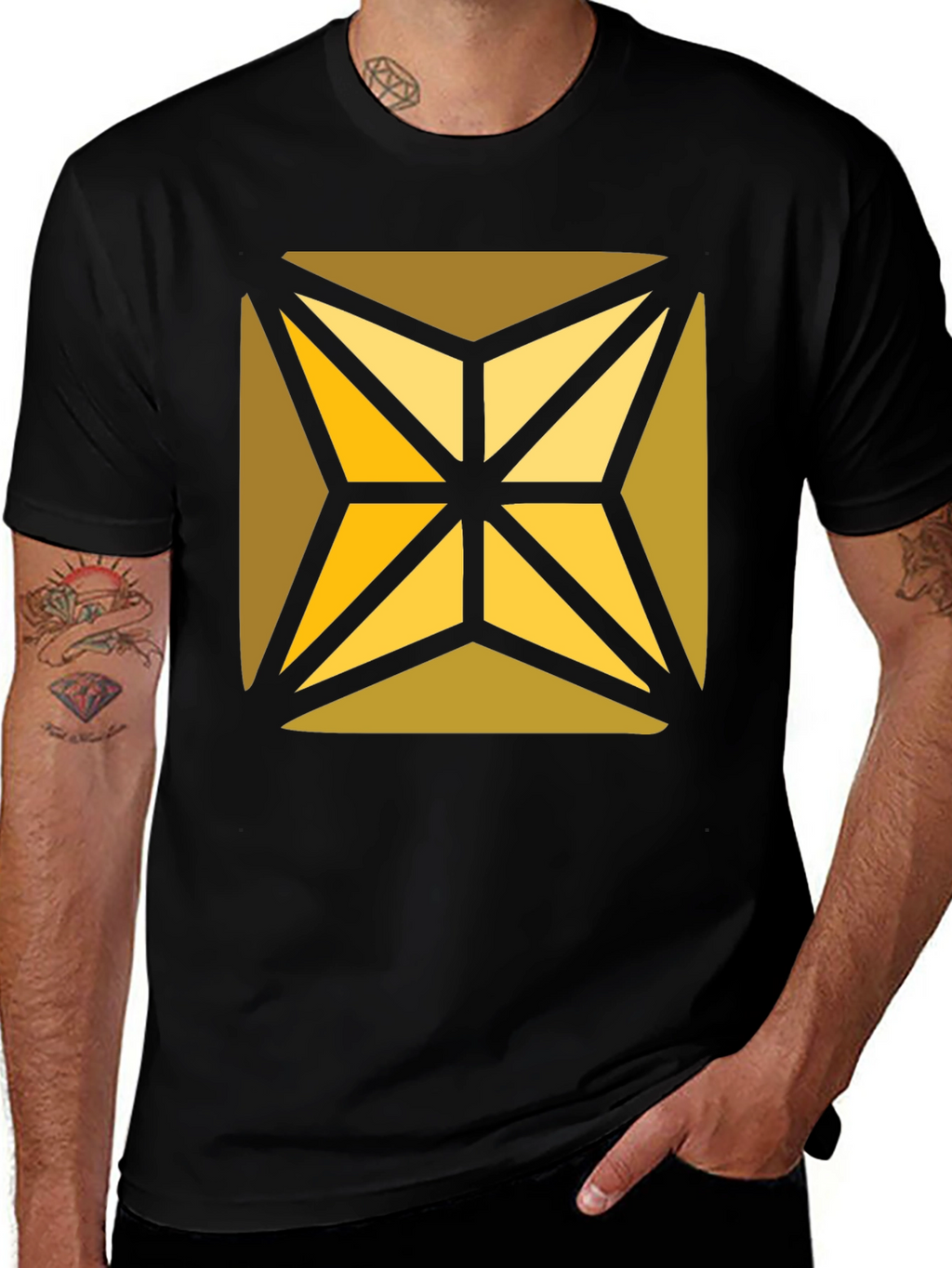Geometric Starburst Graphic Black T-Shirt