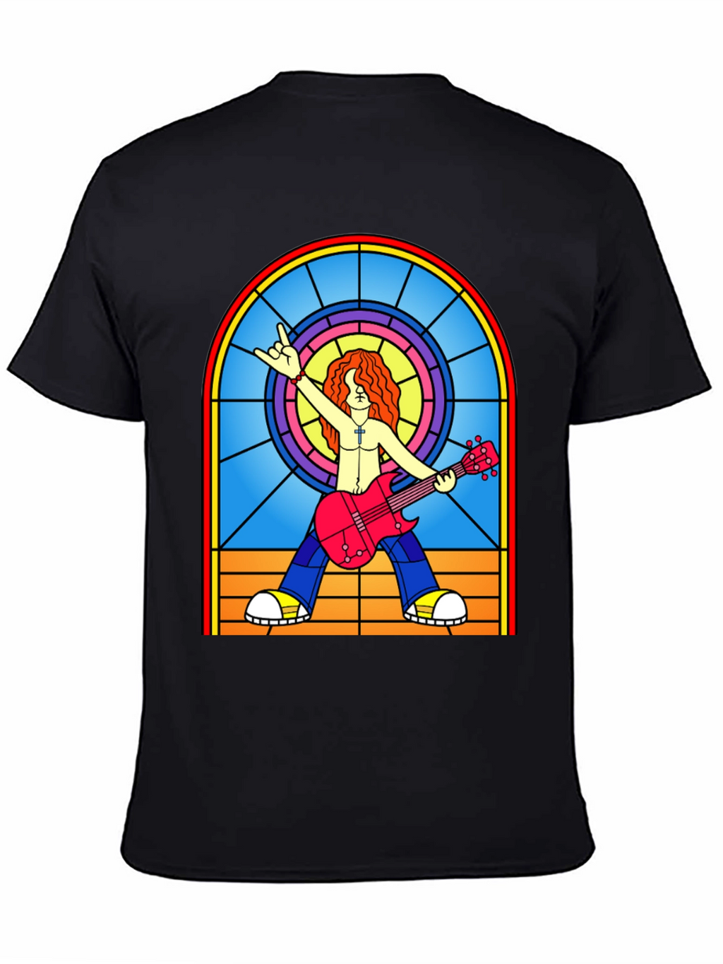 Rock Guitarist Stained Glass Graphic T-Shirt