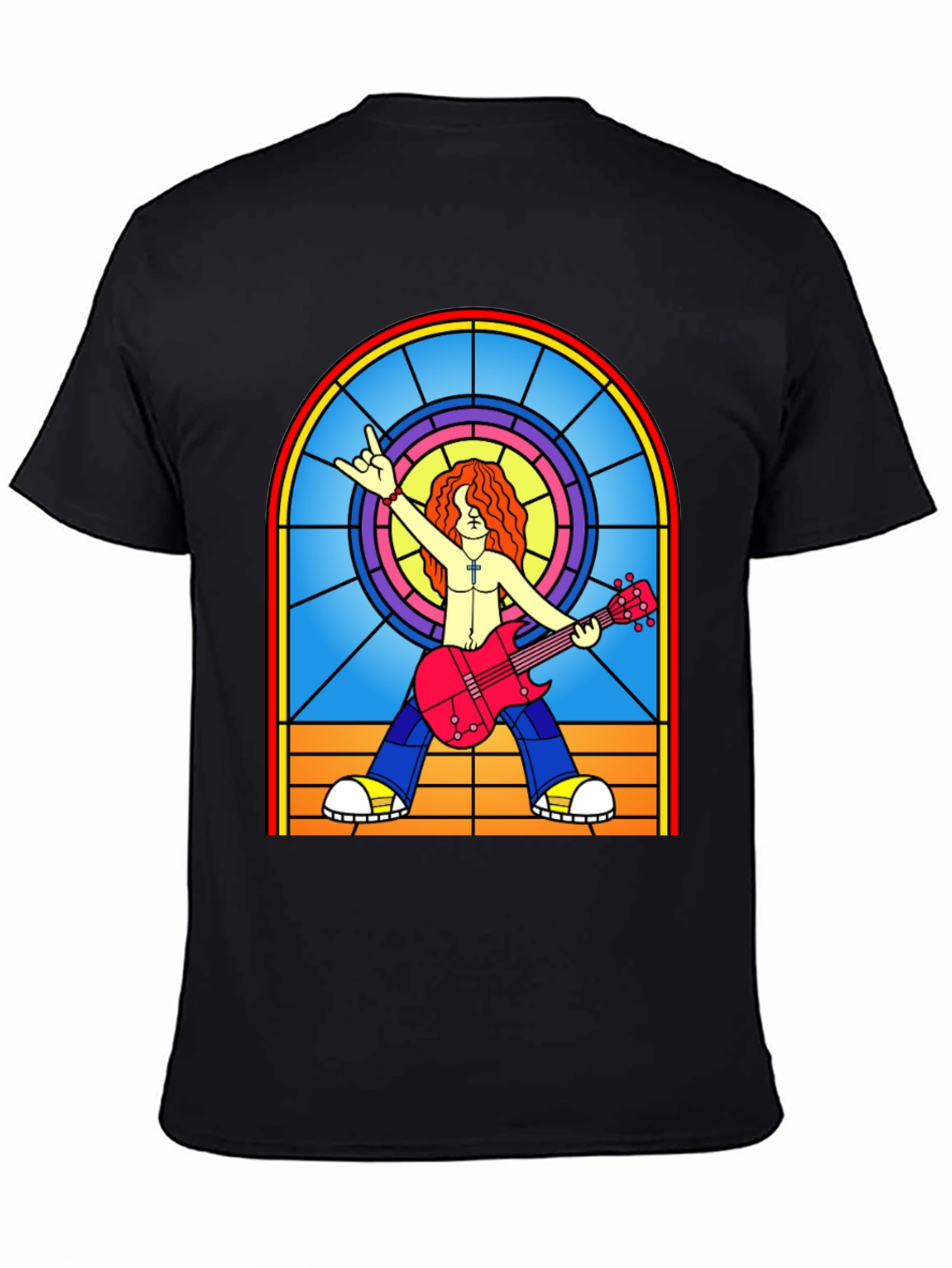 Rock Guitarist Stained Glass Graphic T-Shirt