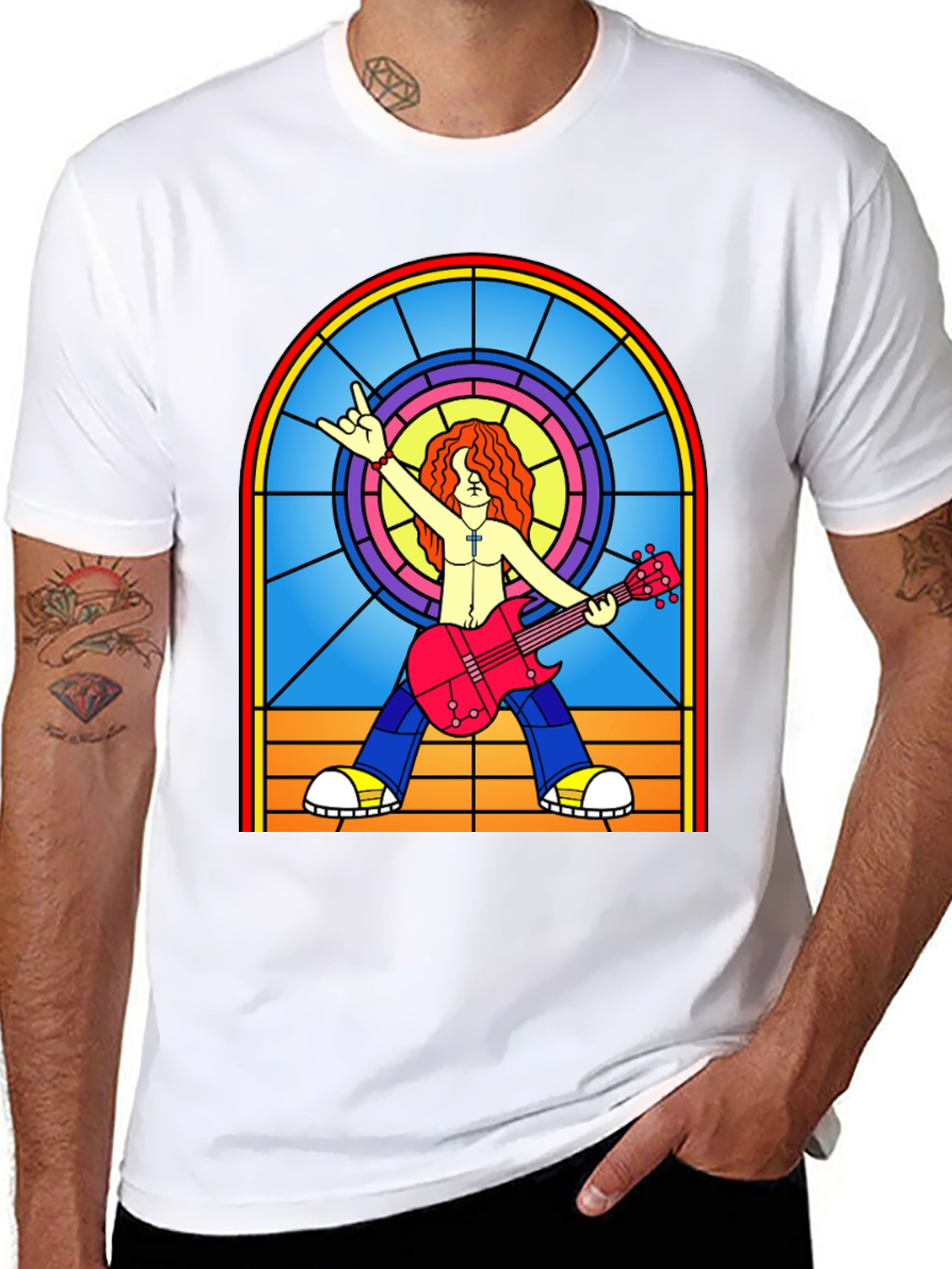 Rock Guitarist Stained Glass Graphic T-Shirt