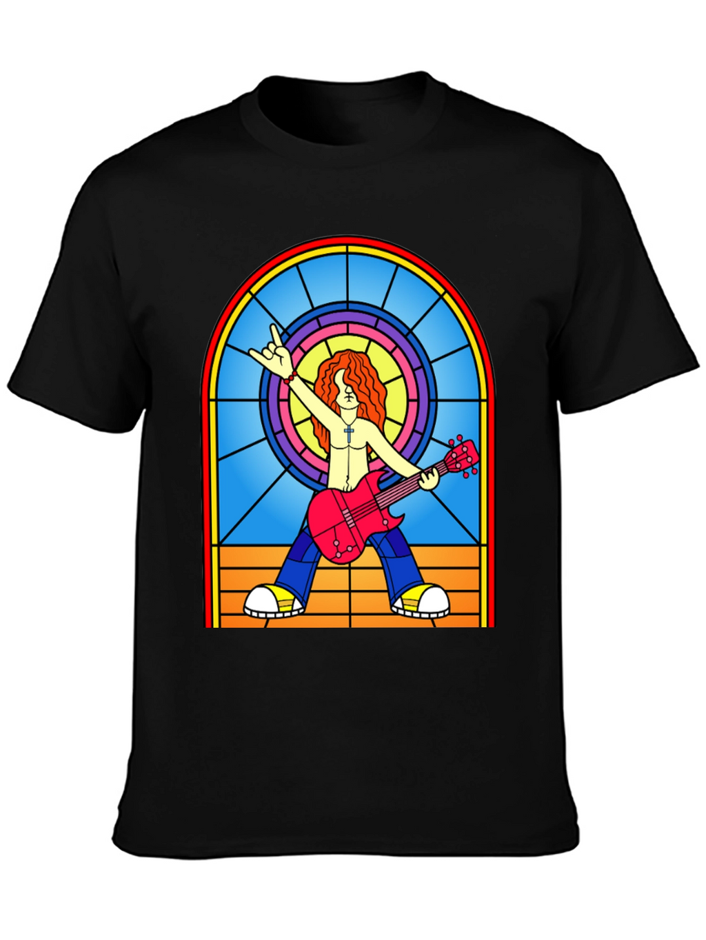 Rock Guitarist Stained Glass Graphic T-Shirt