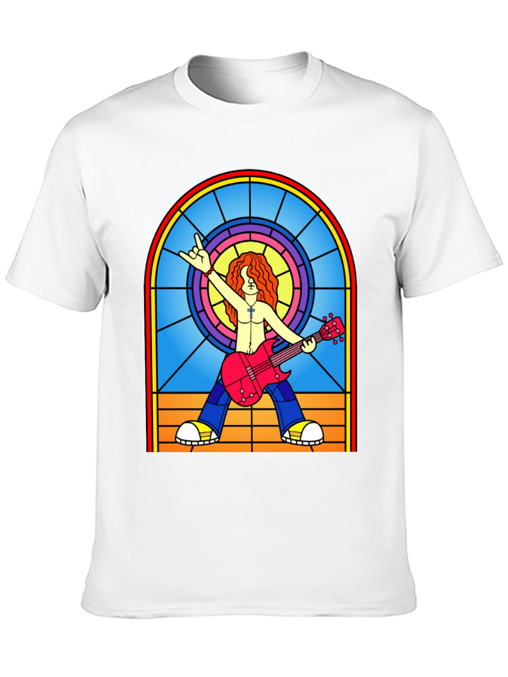 Rock Guitarist Stained Glass Graphic T-Shirt