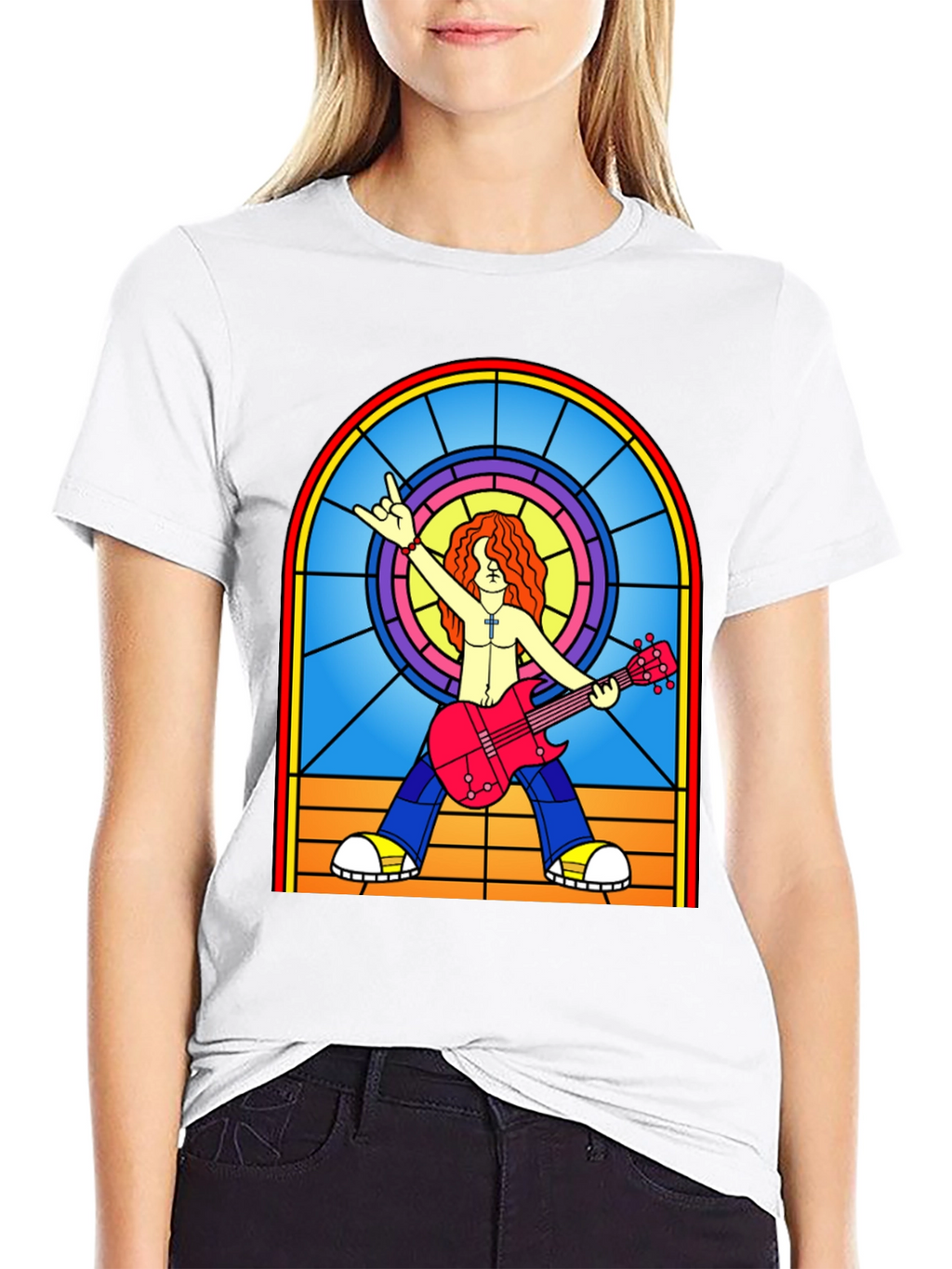 Rock Guitarist Stained Glass Graphic T-Shirt
