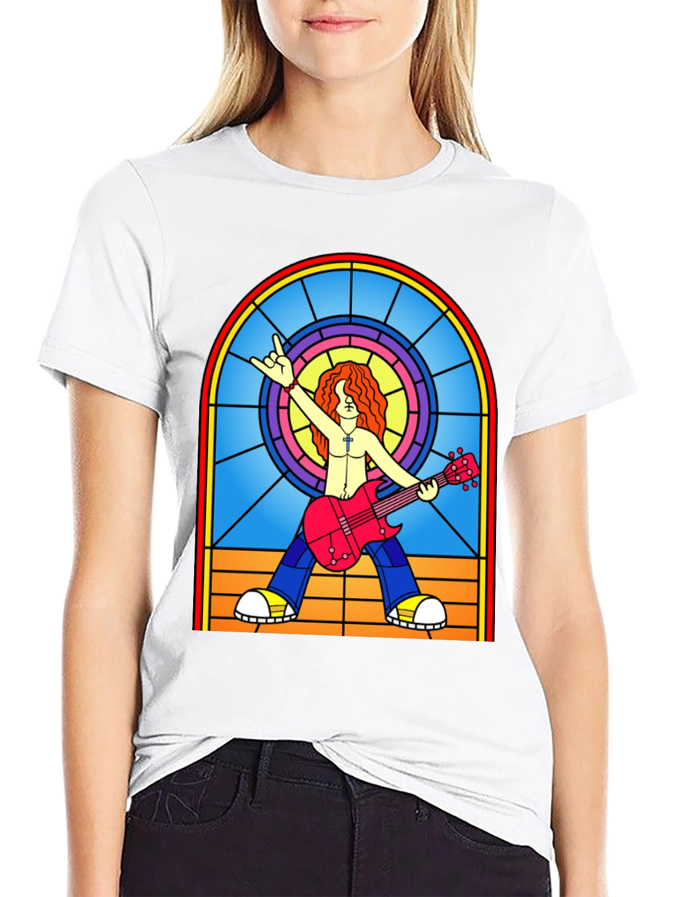 Rock Guitarist Stained Glass Graphic T-Shirt