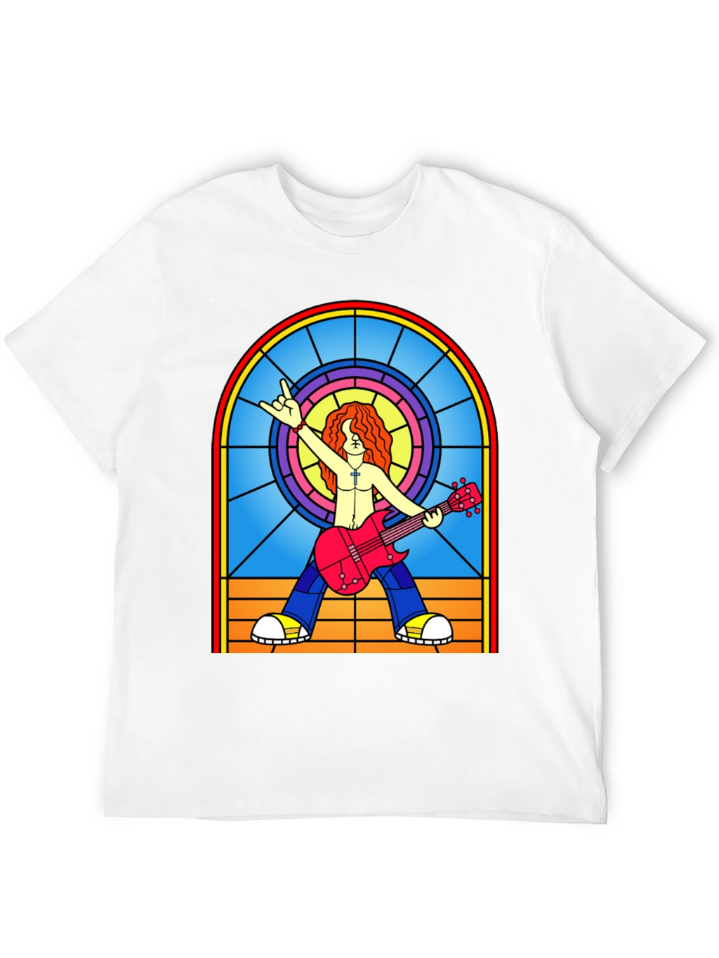 Rock Guitarist Stained Glass Graphic T-Shirt