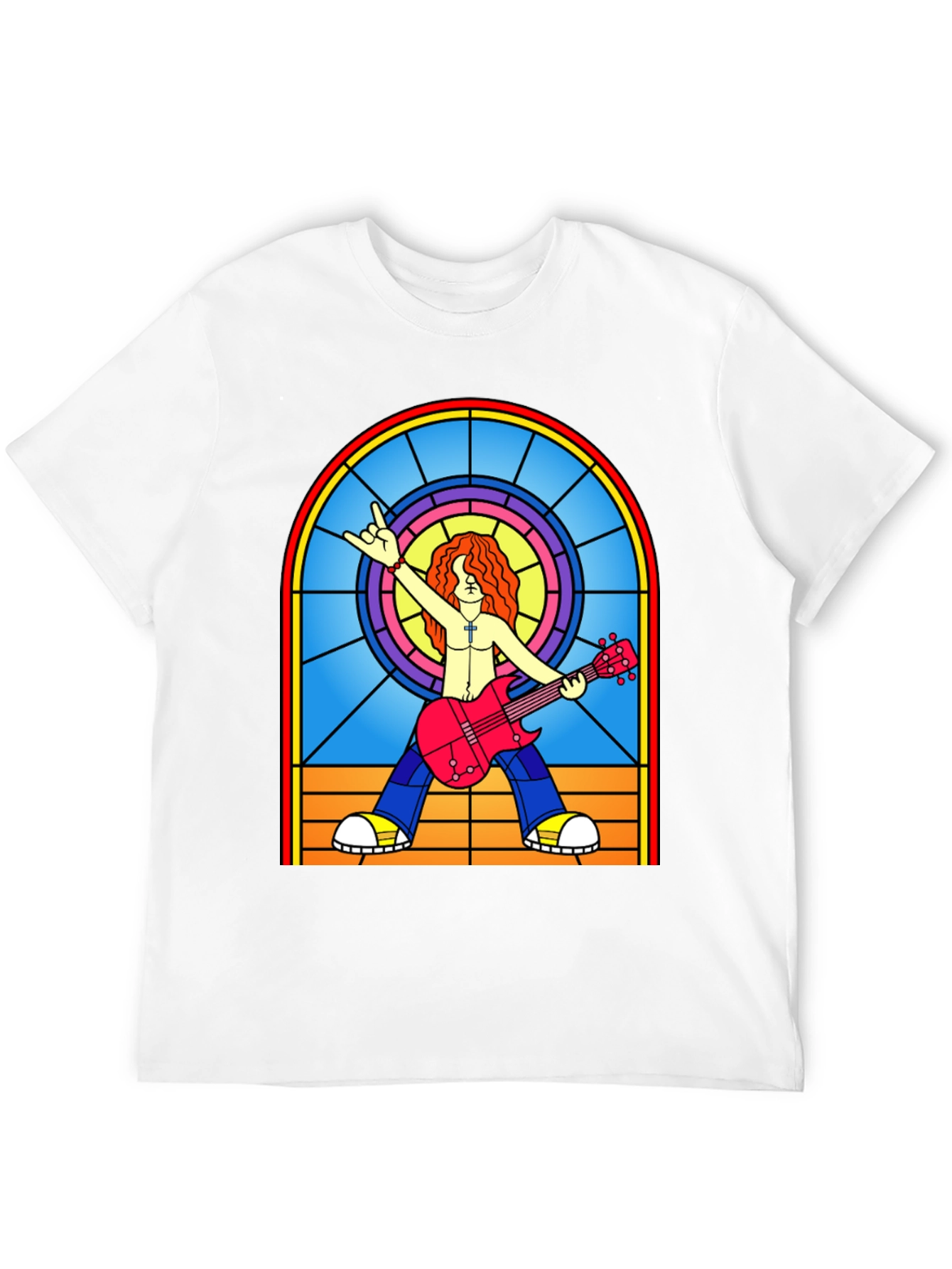 Rock Guitarist Stained Glass Graphic T-Shirt