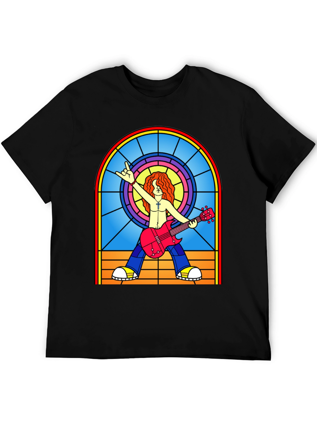 Rock Guitarist Stained Glass Graphic T-Shirt