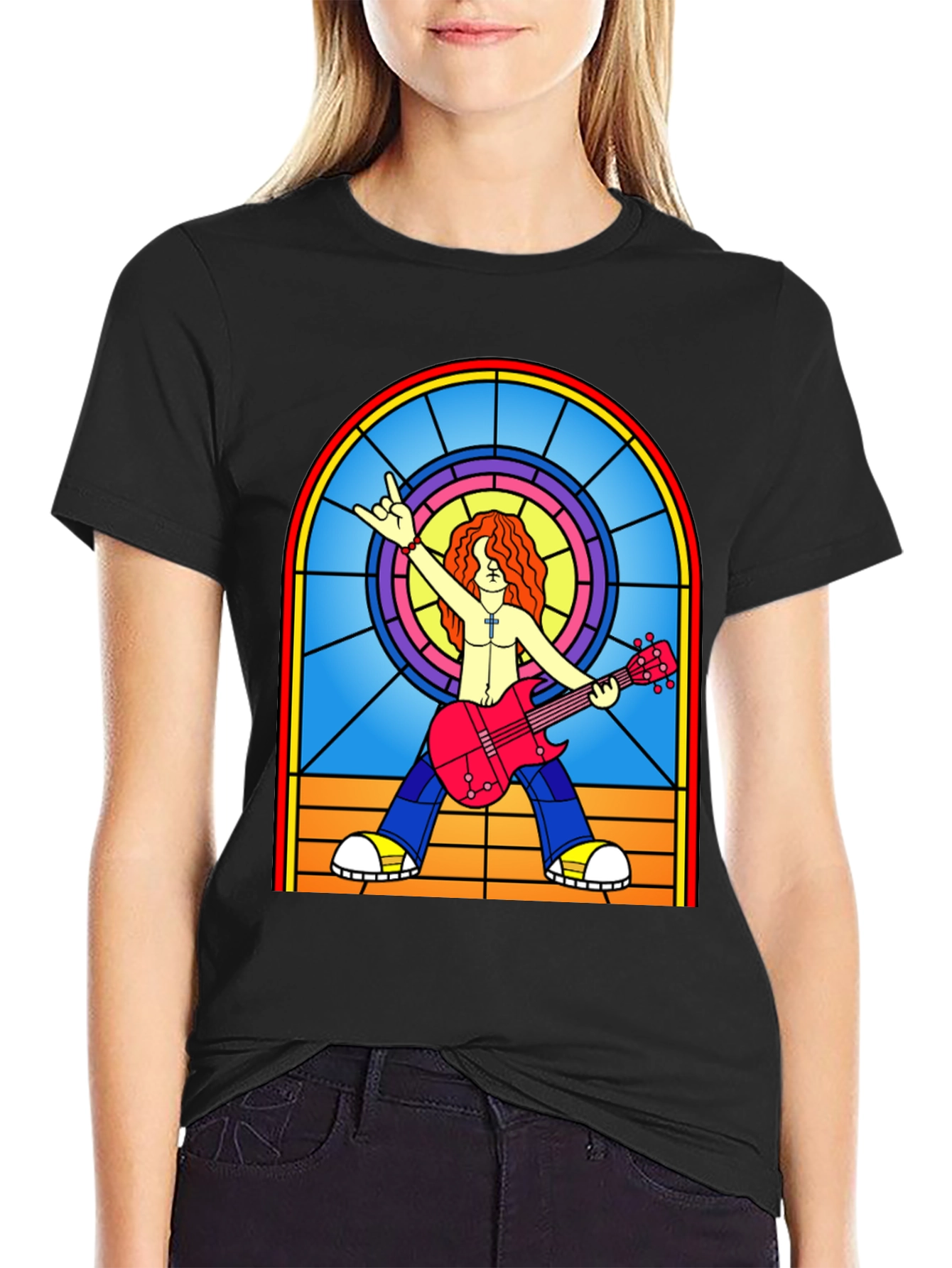 Rock Guitarist Stained Glass Graphic T-Shirt