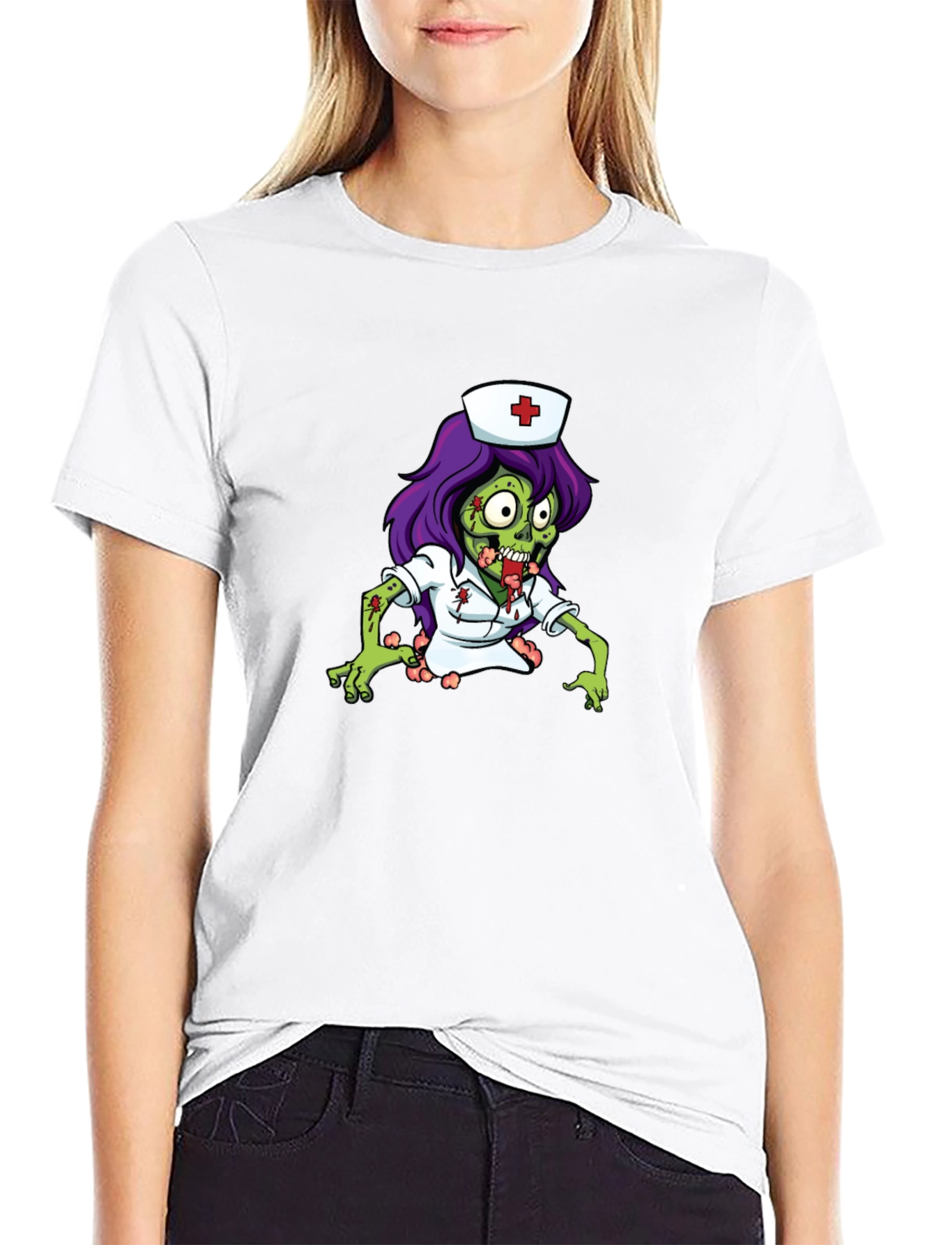 Zombie Nurse Graphic Tee - Black Cotton T-Shirt