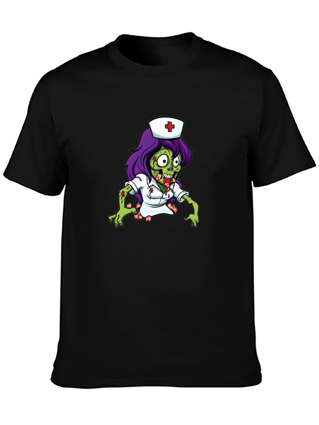 Zombie Nurse Graphic Tee - Black Cotton T-Shirt