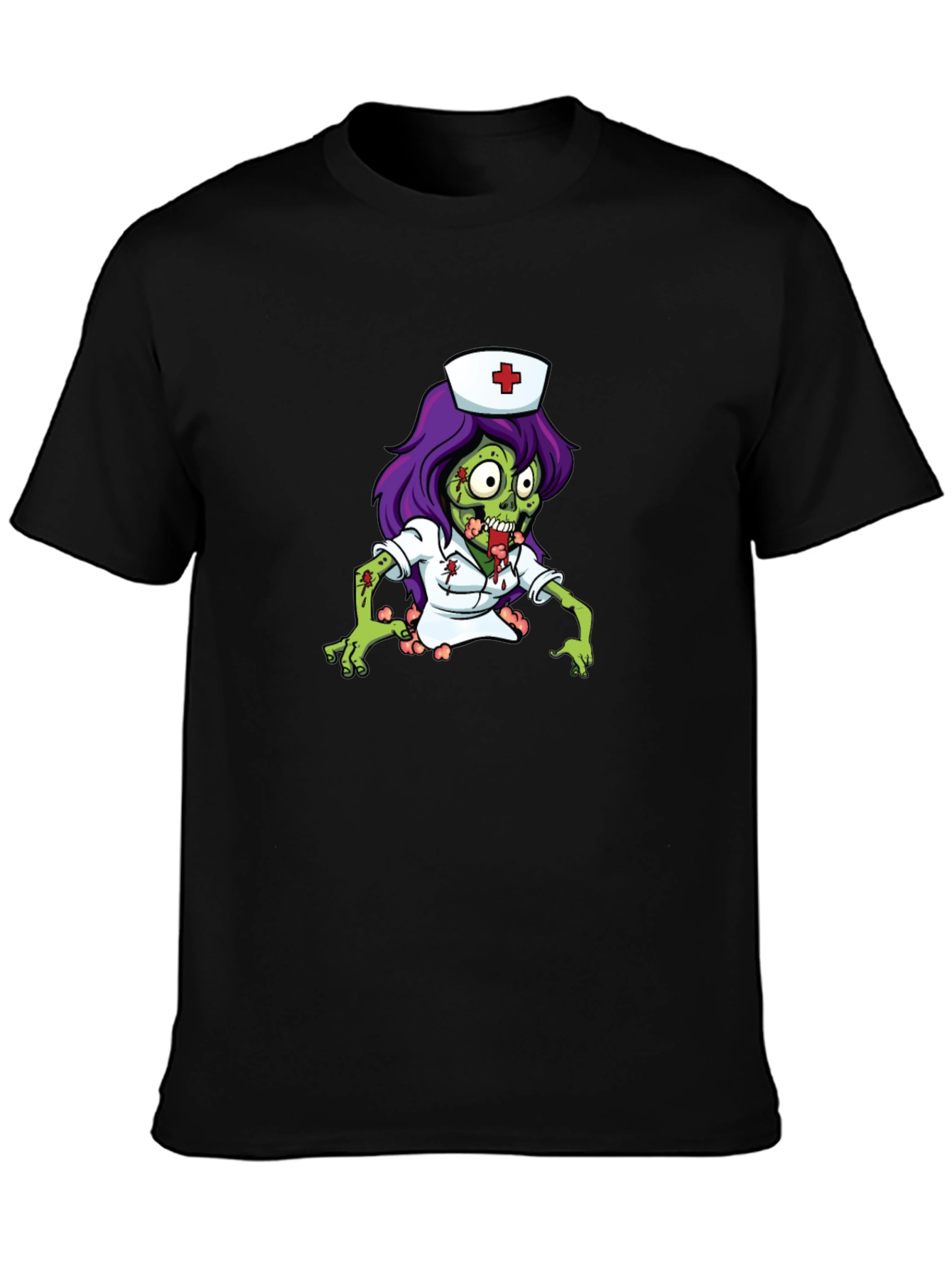 Zombie Nurse Graphic Tee - Black Cotton T-Shirt