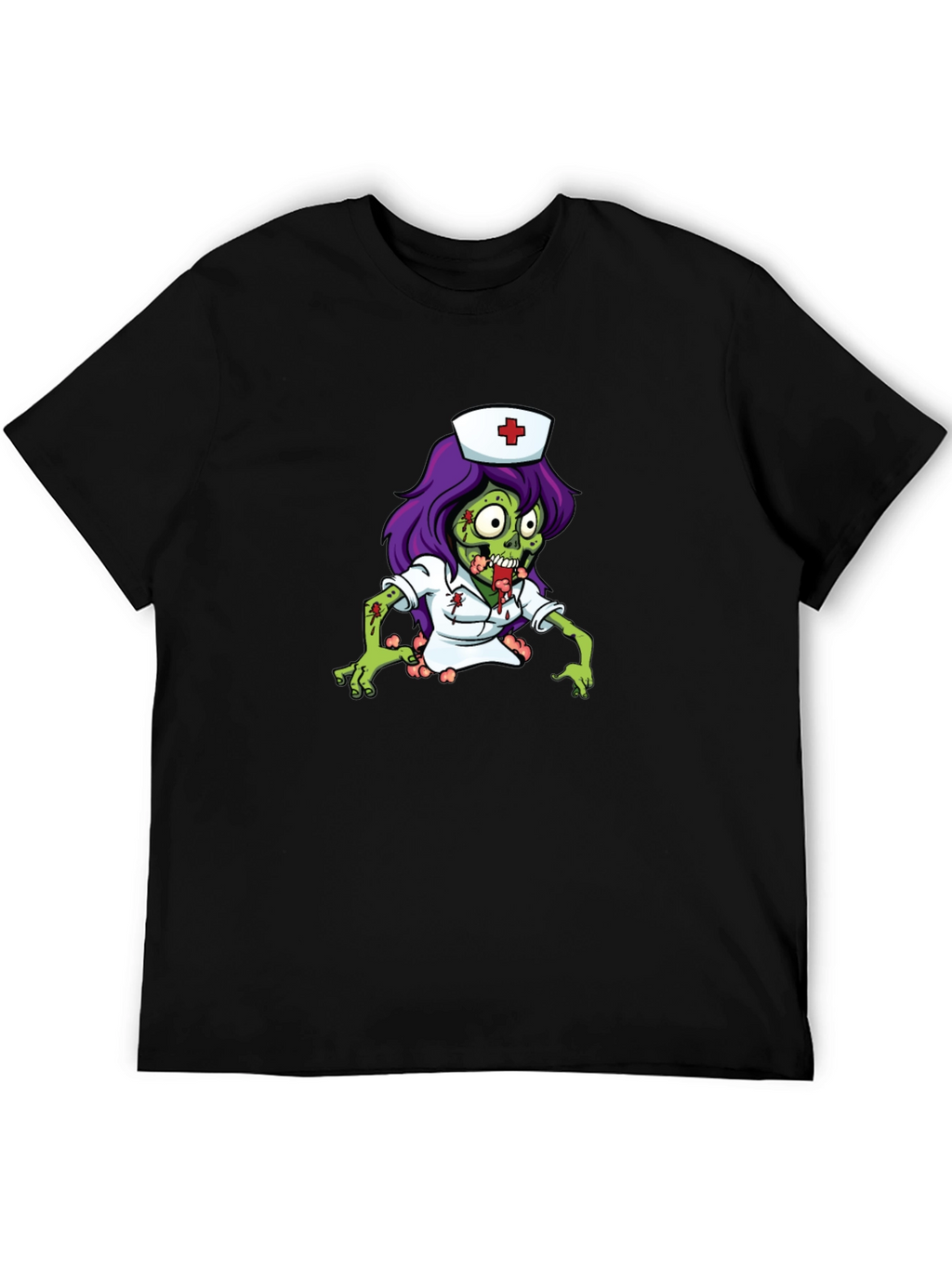 Zombie Nurse Graphic Tee - Black Cotton T-Shirt