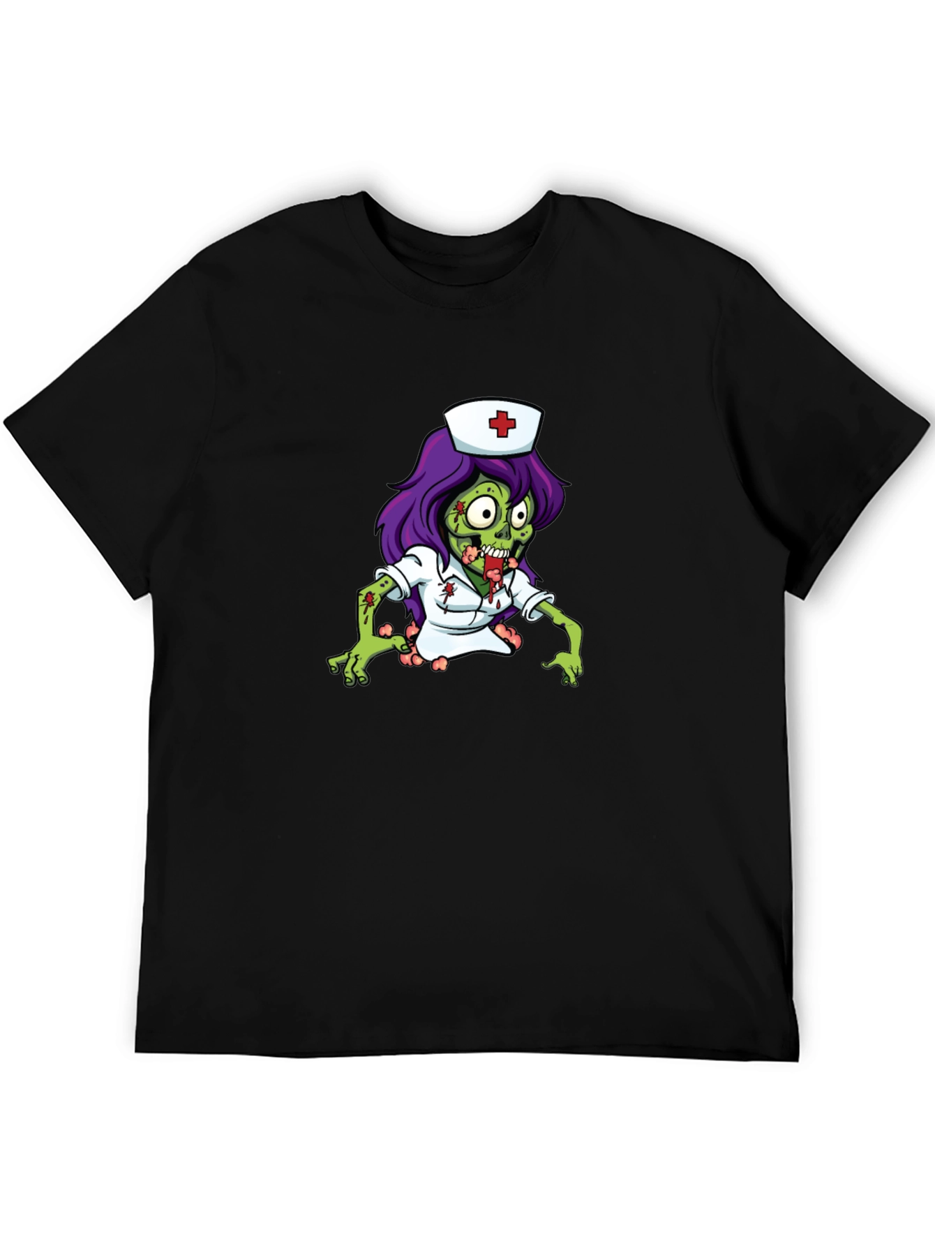 Zombie Nurse Graphic Tee - Black Cotton T-Shirt