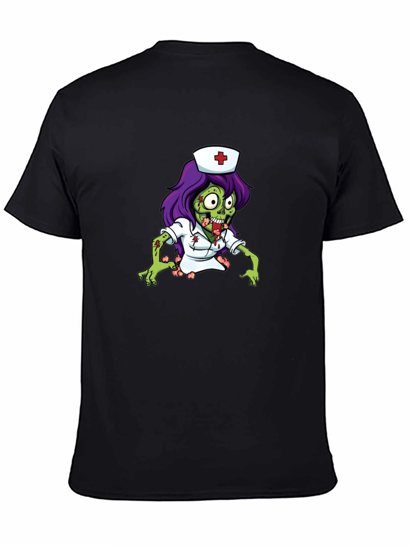 Zombie Nurse Graphic Tee - Black Cotton T-Shirt