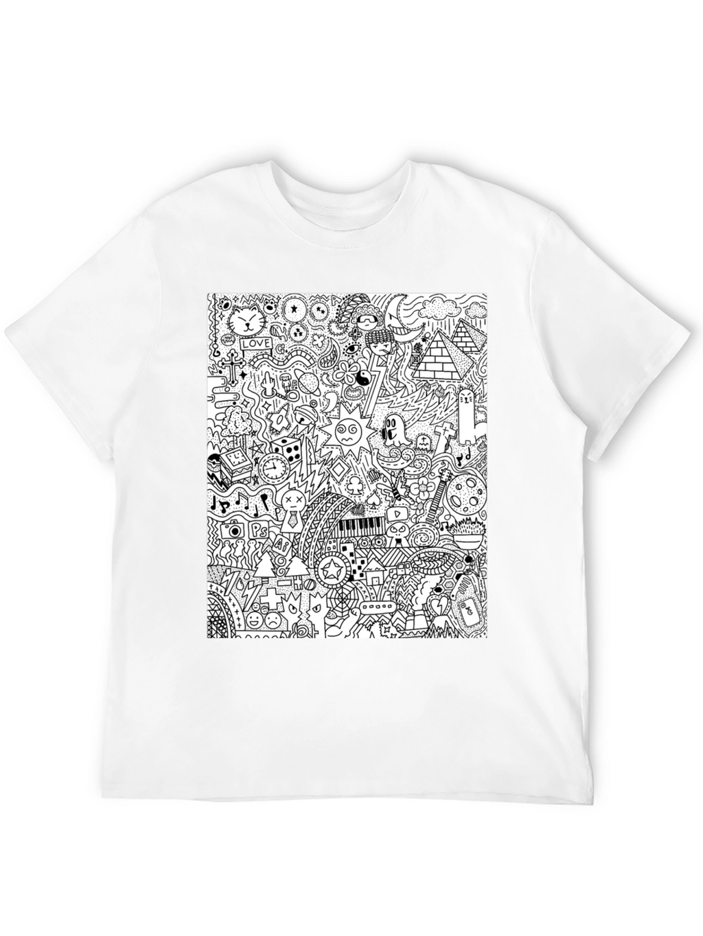 Doodle Art Black Tee - Quirky Graphic Print