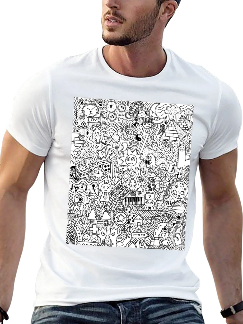 Doodle Art Black Tee - Quirky Graphic Print