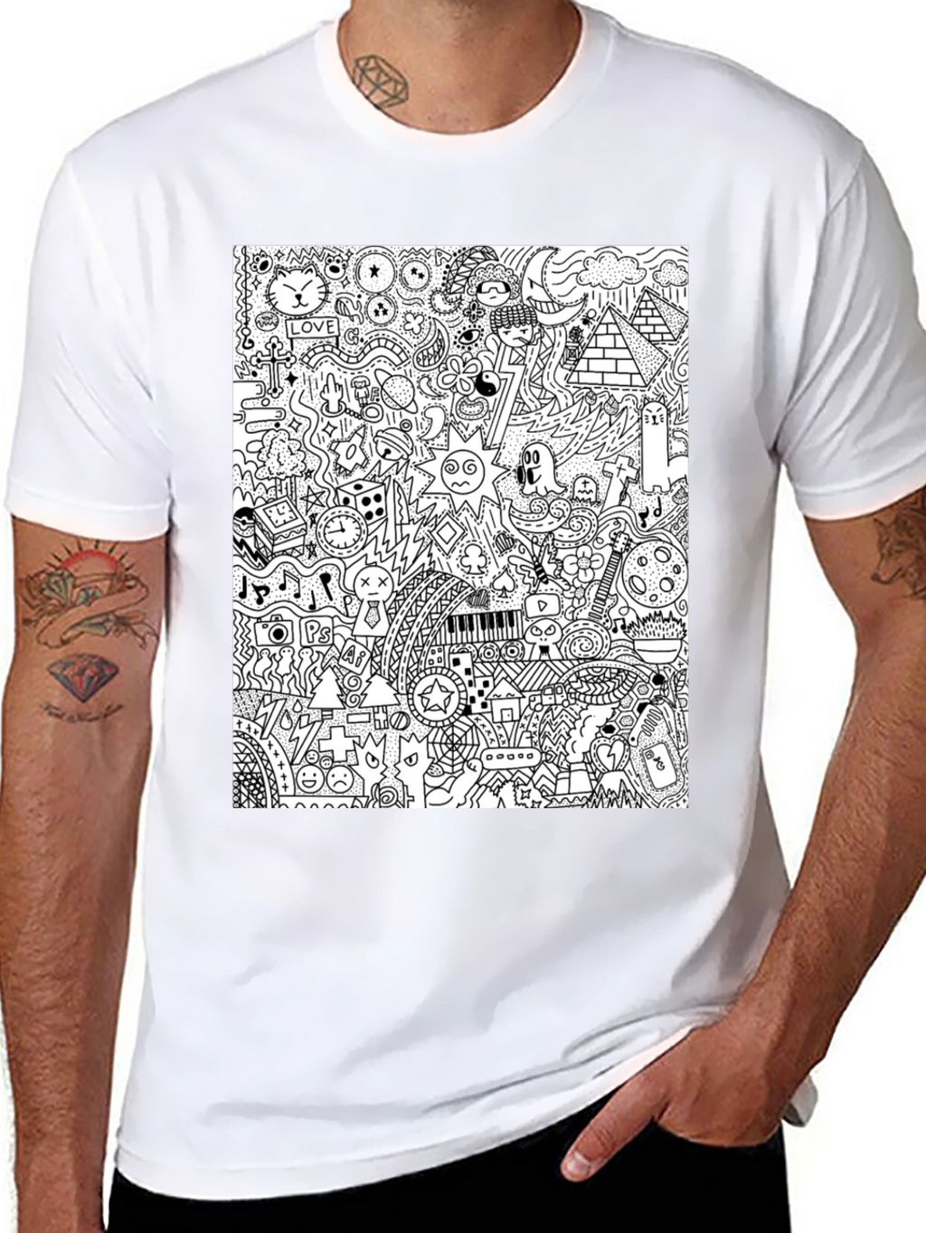 Doodle Art Black Tee - Quirky Graphic Print