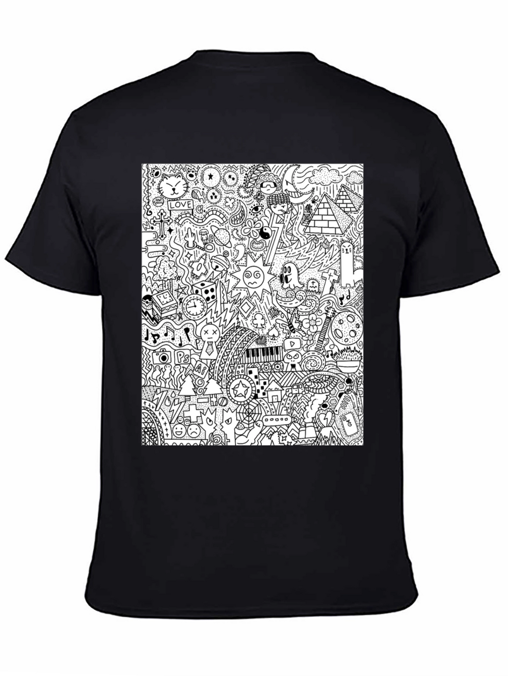 Doodle Art Black Tee - Quirky Graphic Print