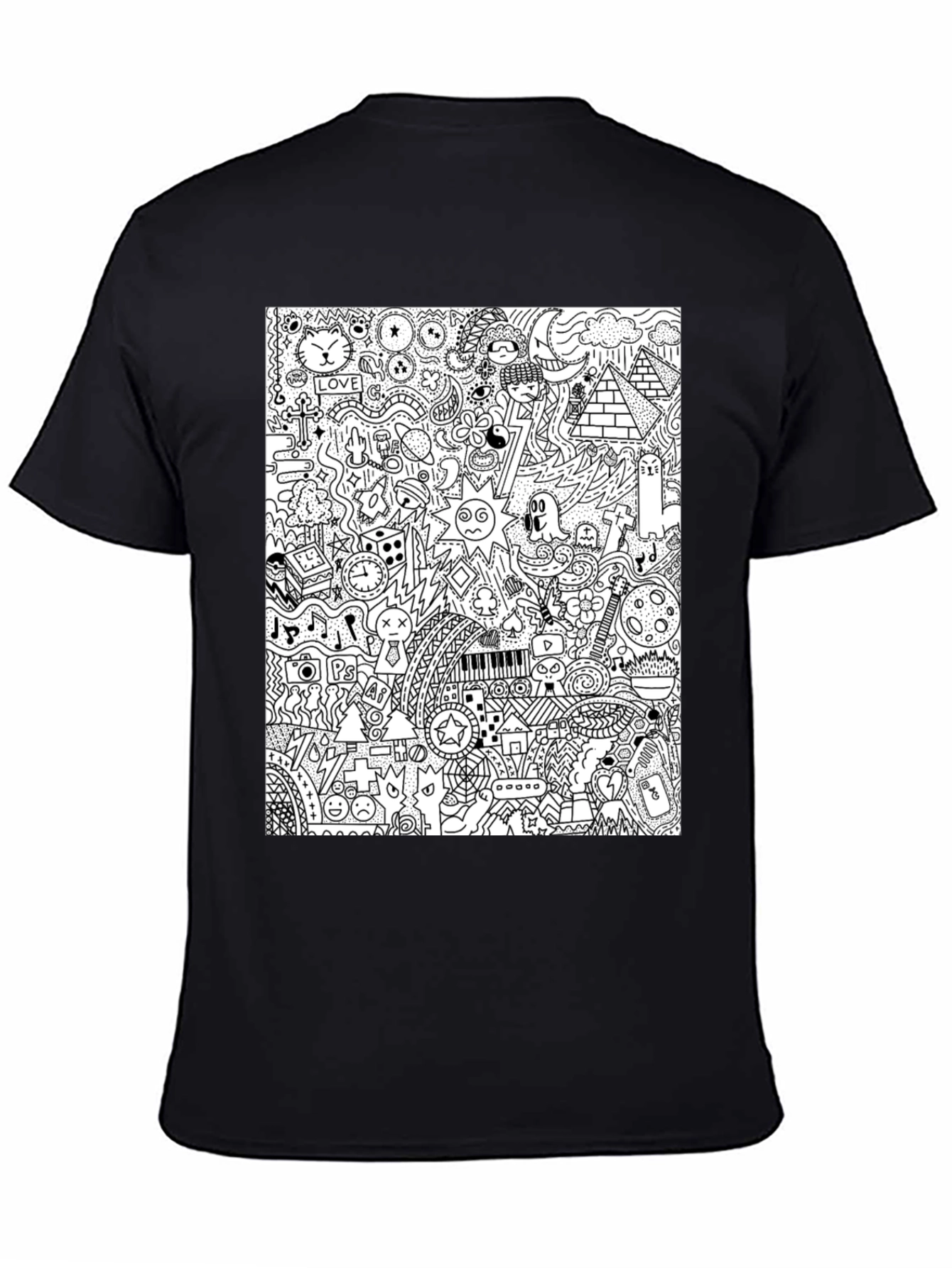 Doodle Art Black Tee - Quirky Graphic Print