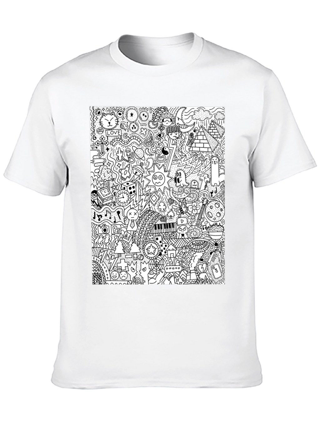 Doodle Art Black Tee - Quirky Graphic Print