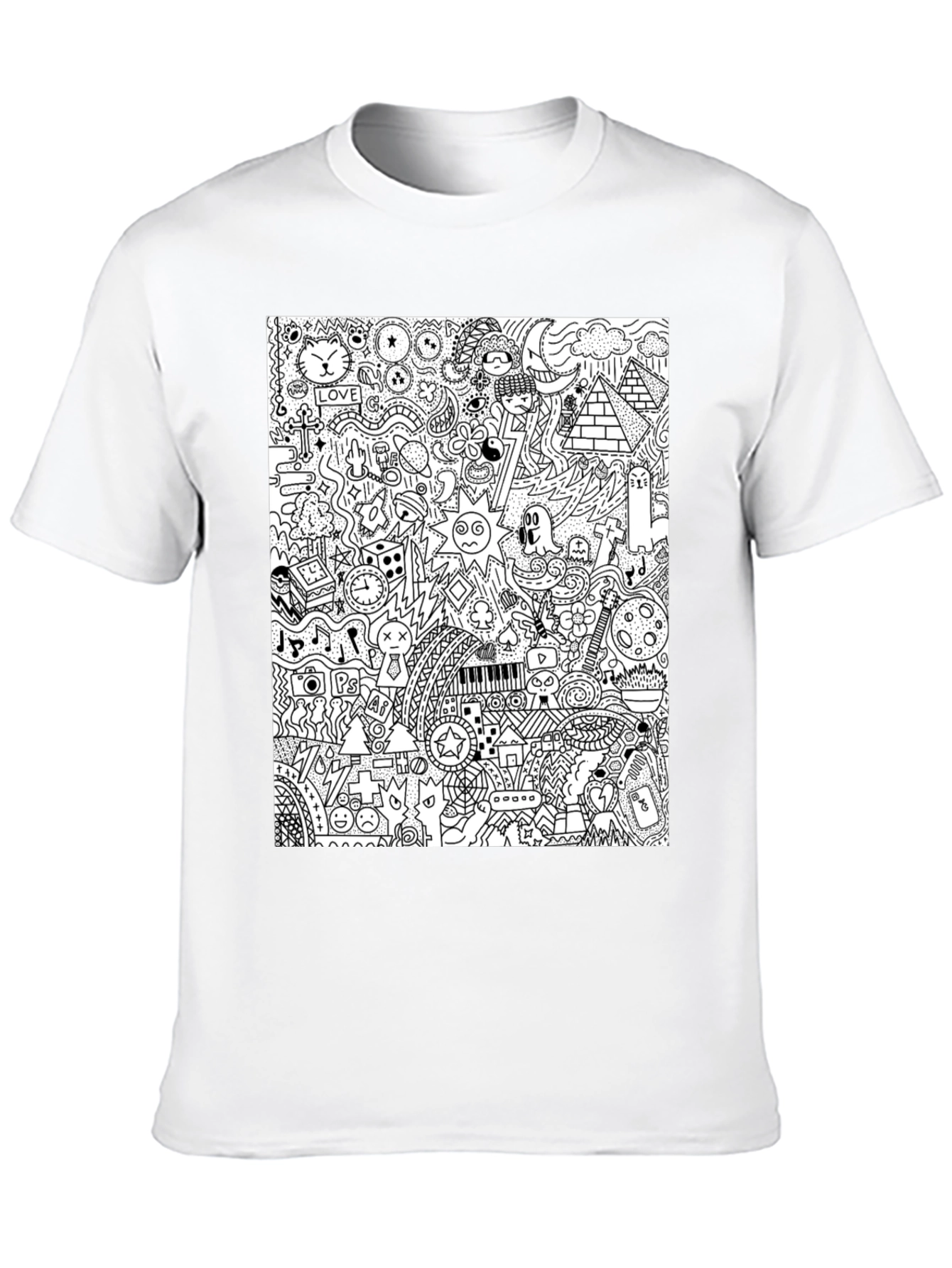 Doodle Art Black Tee - Quirky Graphic Print