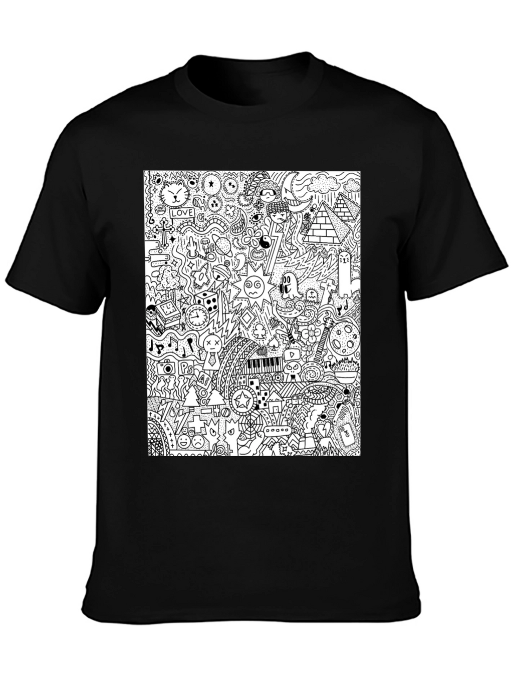 Doodle Art Black Tee - Quirky Graphic Print