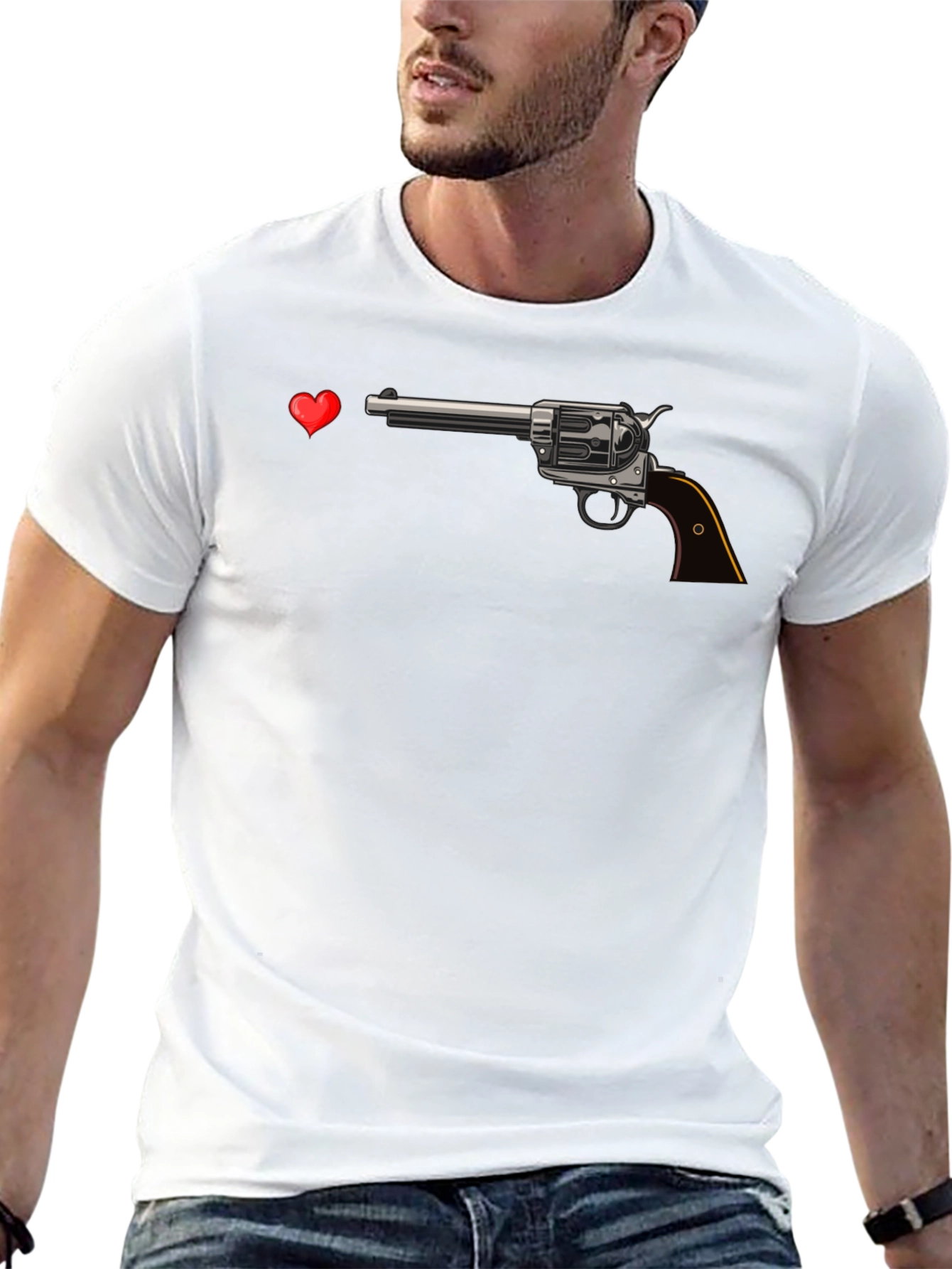 Gun and Heart Graphic Tee - Edgy Design