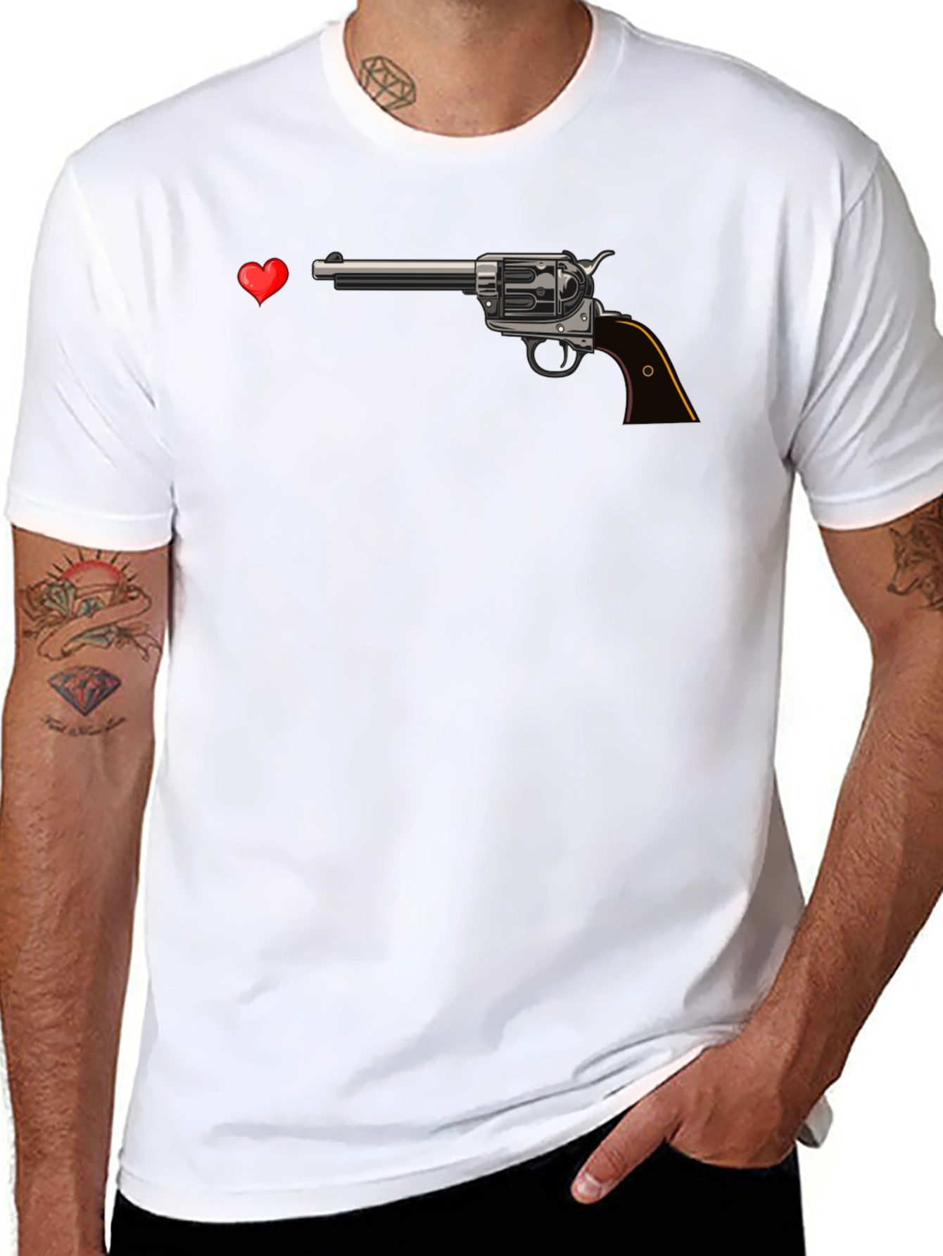 Gun and Heart Graphic Tee - Edgy Design
