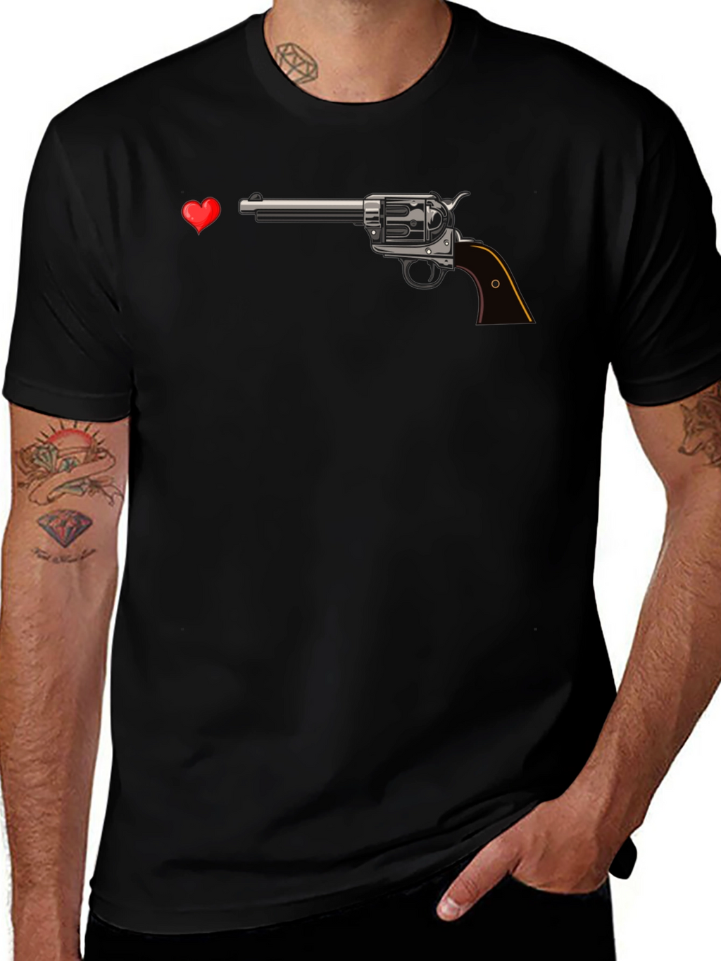 Gun and Heart Graphic Tee - Edgy Design