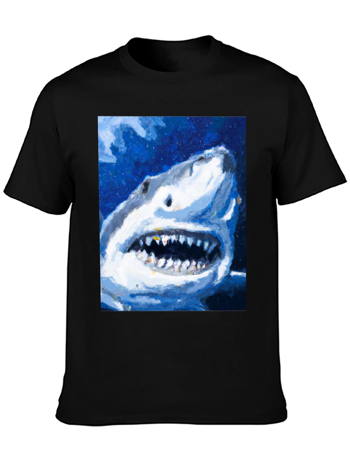 Shark Attack Graphic Print Mens Black T-Shirt