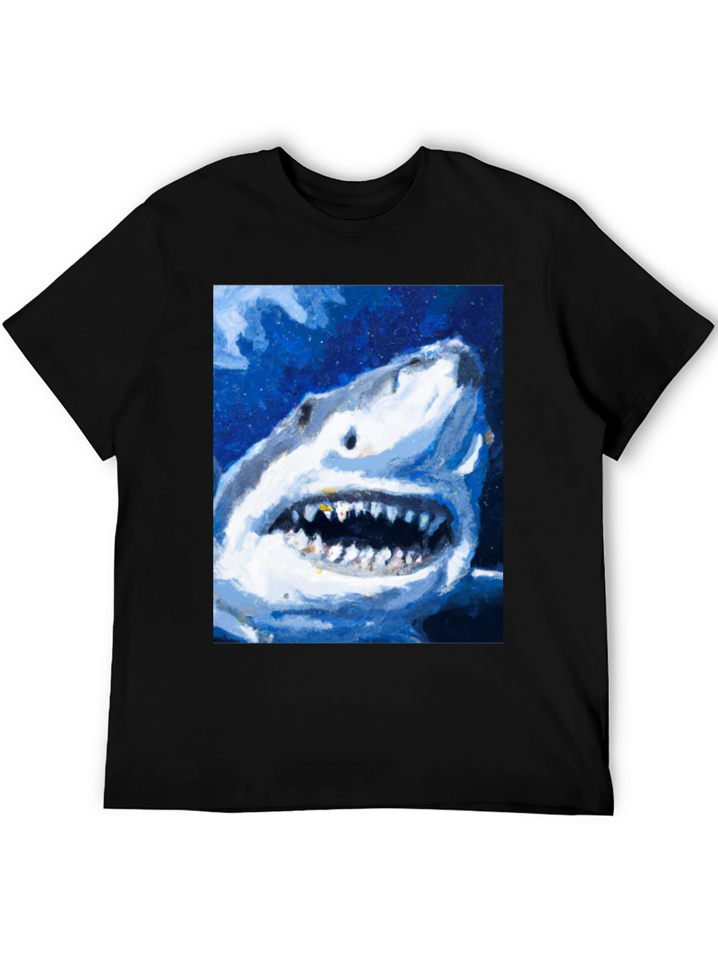 Shark Attack Graphic Print Mens Black T-Shirt