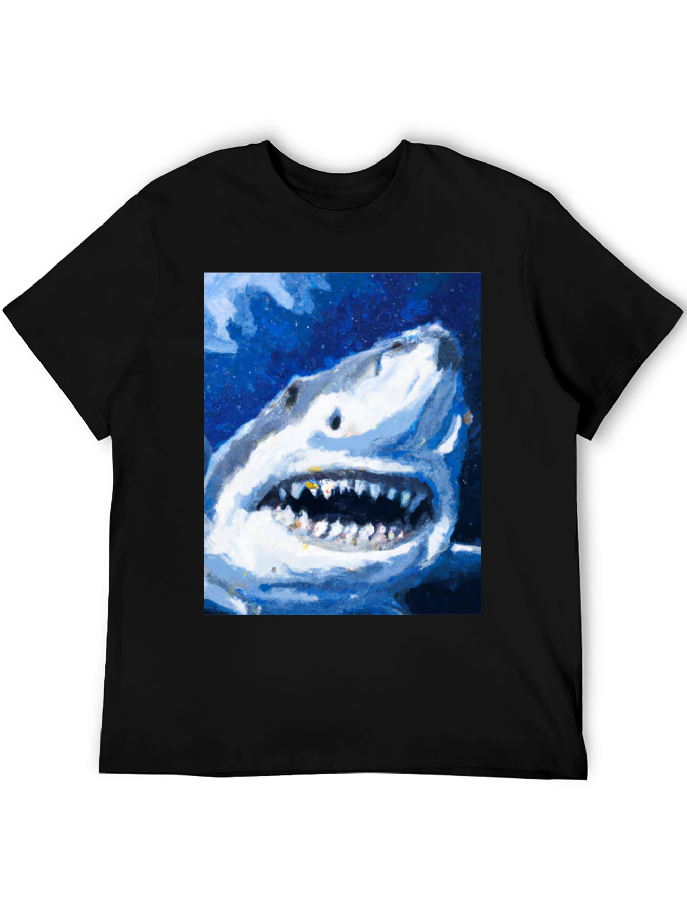 Shark Attack Graphic Print Mens Black T-Shirt
