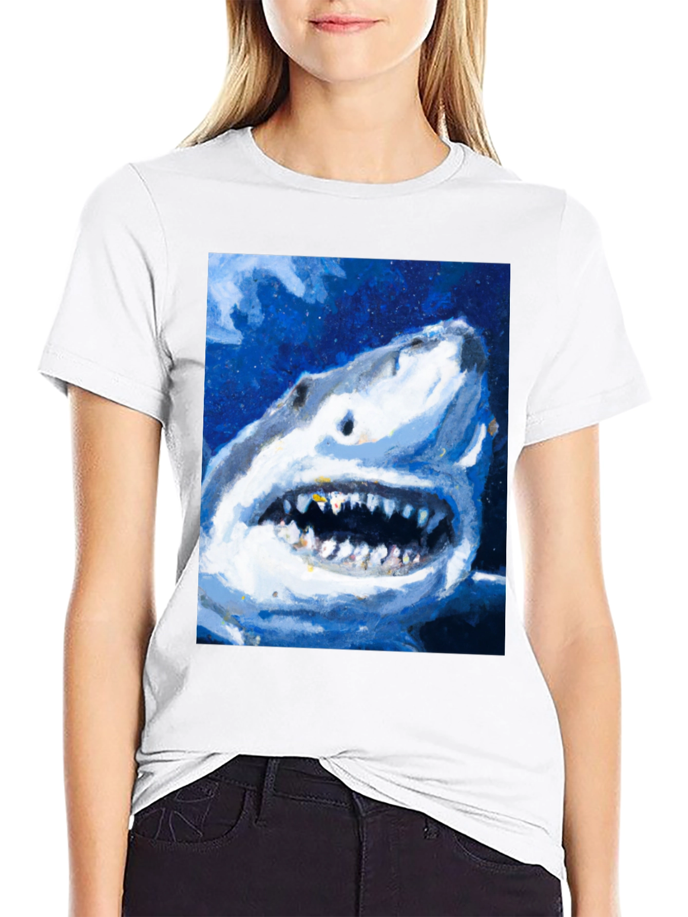 Shark Attack Graphic Print Mens Black T-Shirt