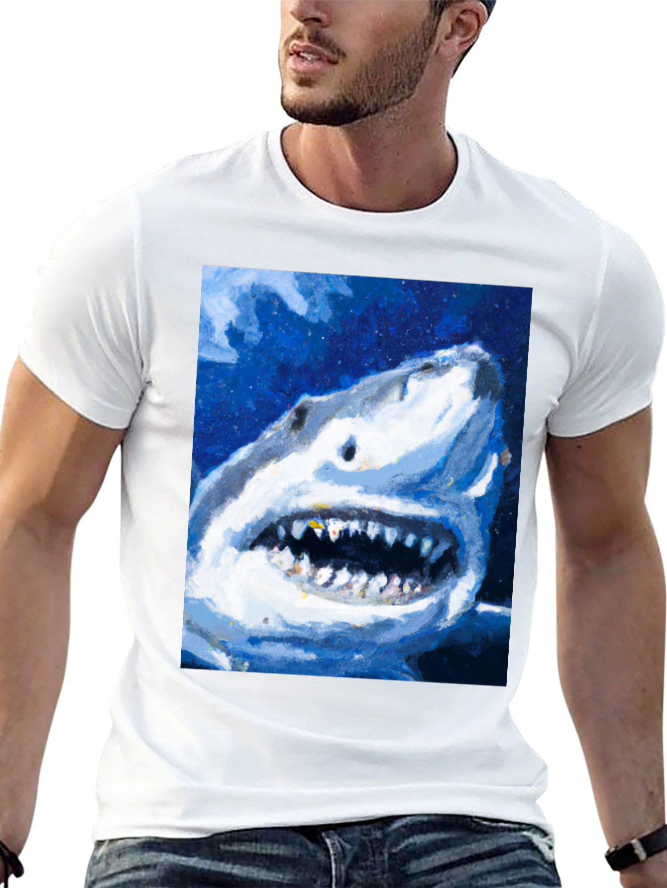Shark Attack Graphic Print Mens Black T-Shirt