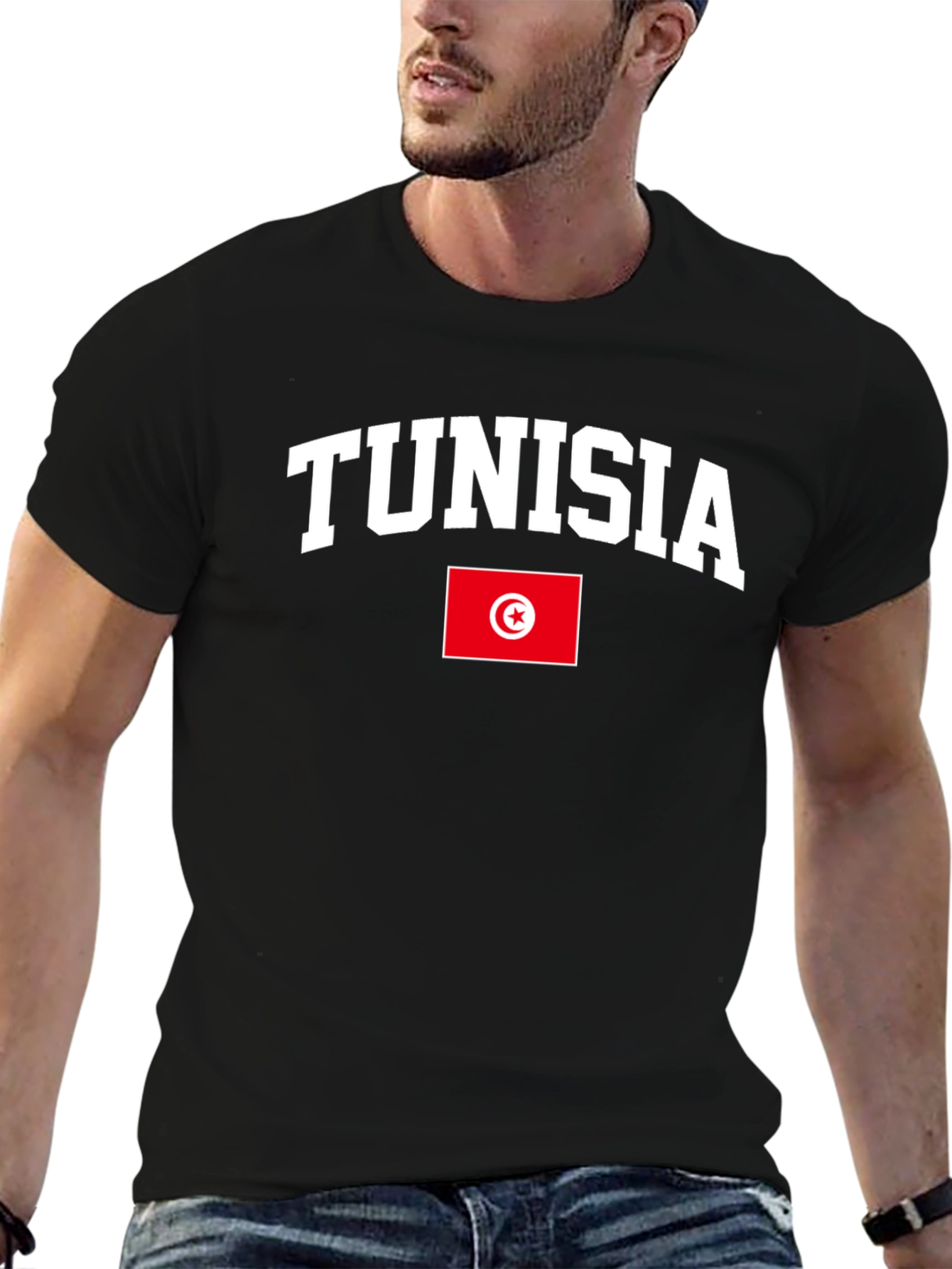 Tunisia Flag T-Shirt - Black Cotton Tee