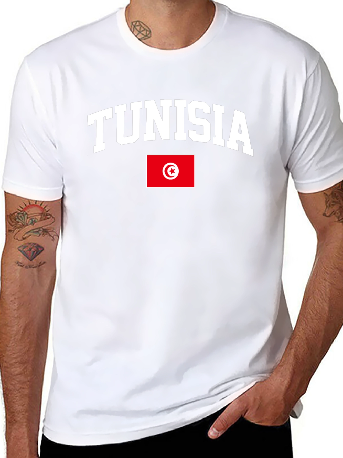 Tunisia Flag T-Shirt - Black Cotton Tee