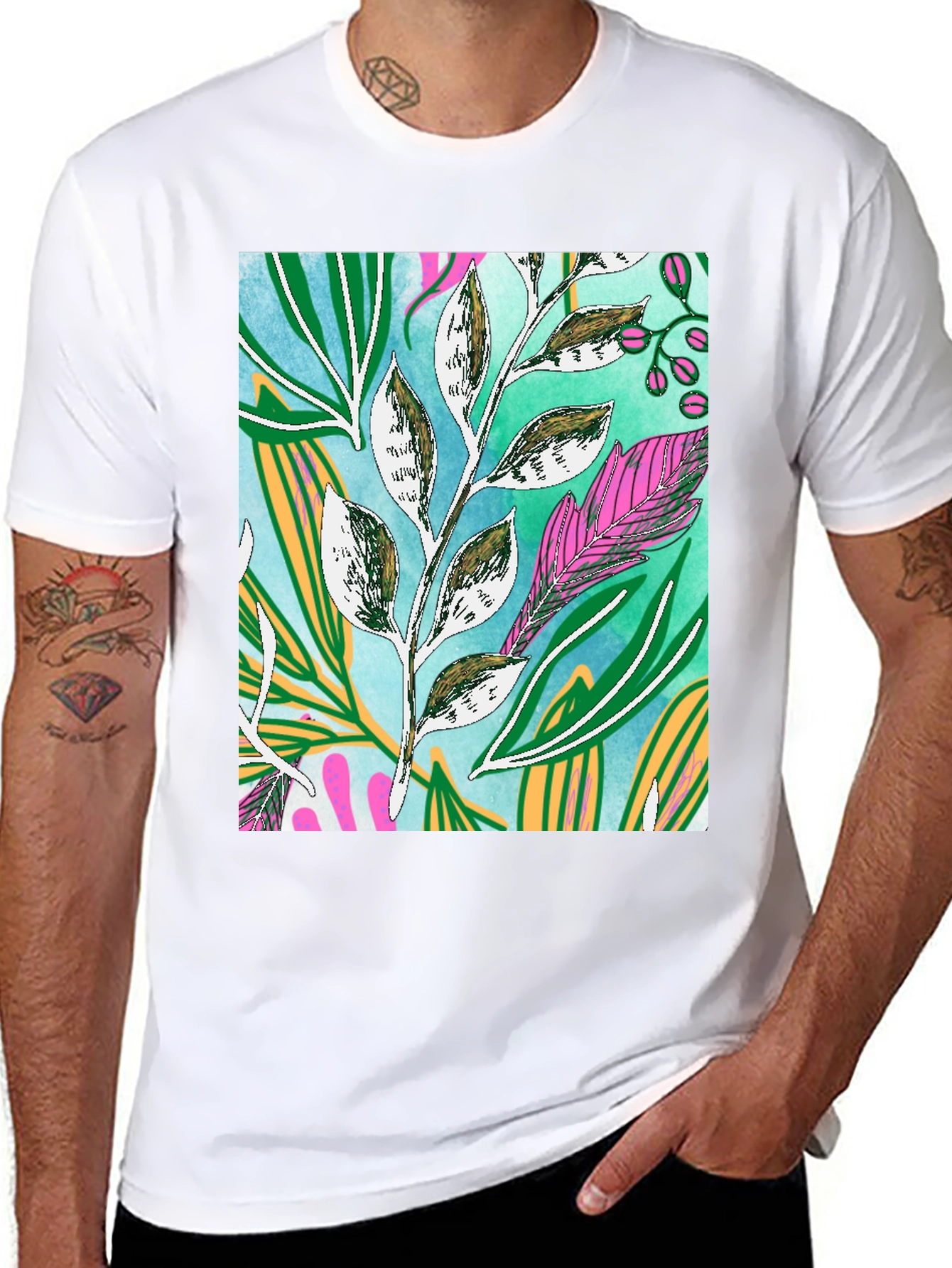 Botanical Print Tee - Artistic Nature Graphic T-Shirt