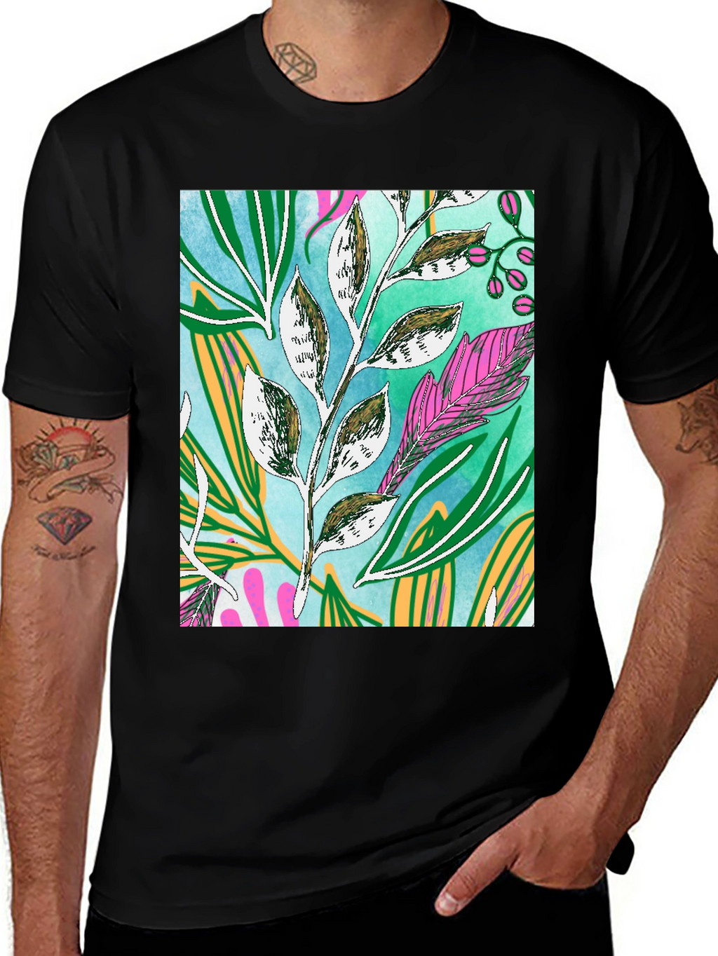 Botanical Print Tee - Artistic Nature Graphic T-Shirt