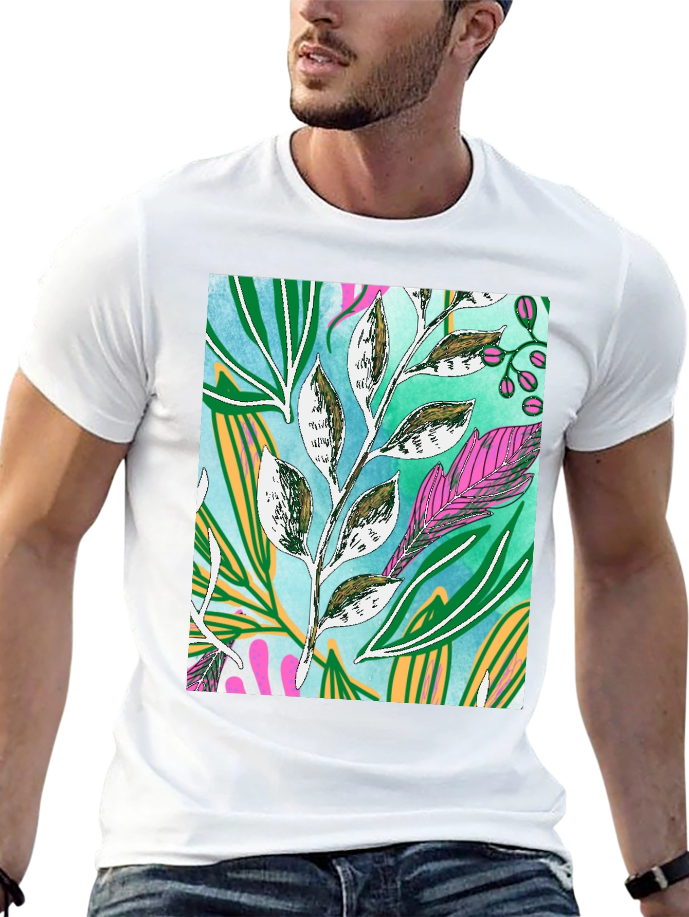 Botanical Print Tee - Artistic Nature Graphic T-Shirt