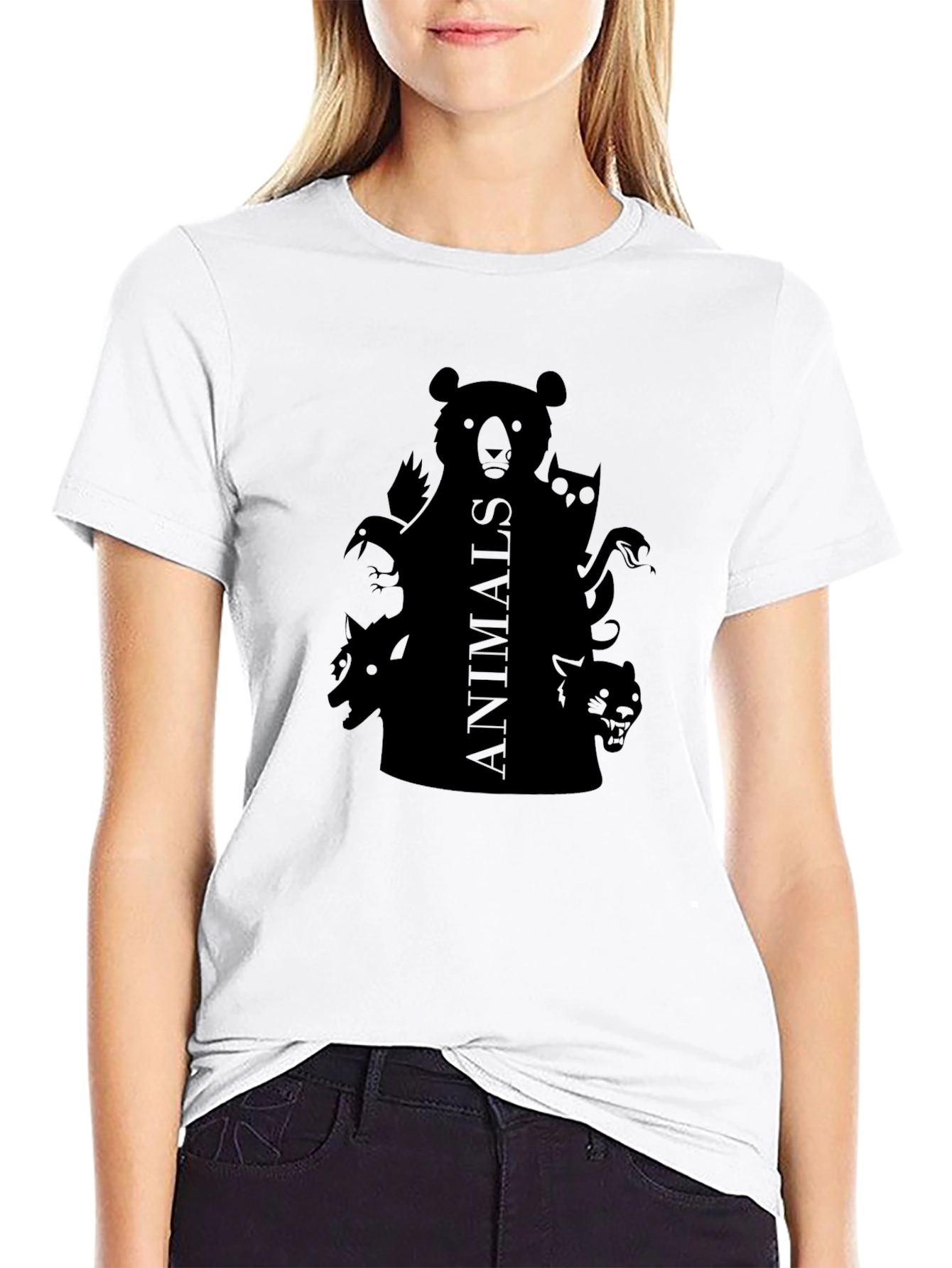 Mens Black Animals Graphic Tee