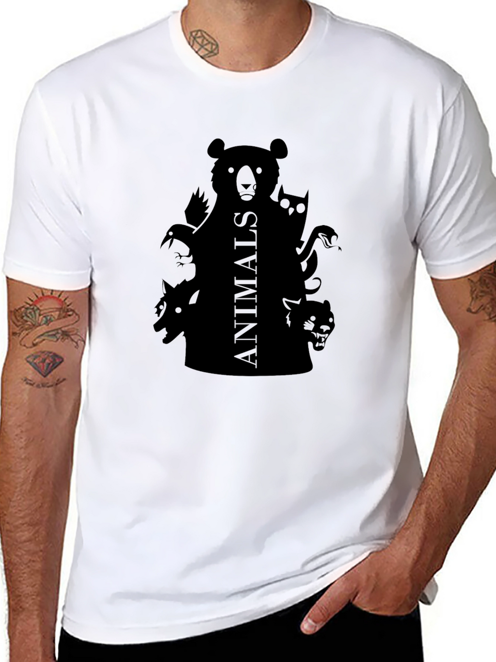 Mens Black Animals Graphic Tee