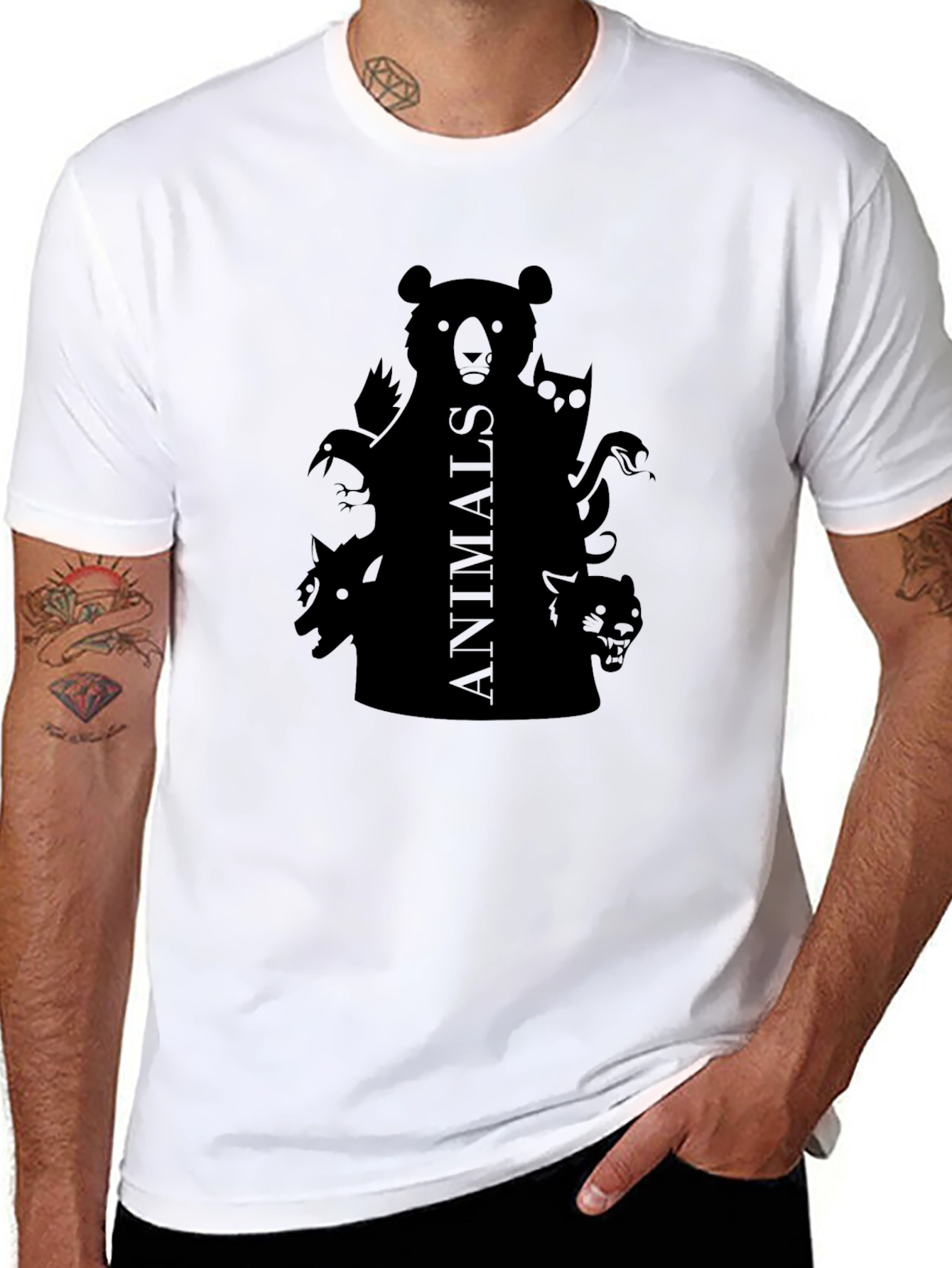 Mens Black Animals Graphic Tee
