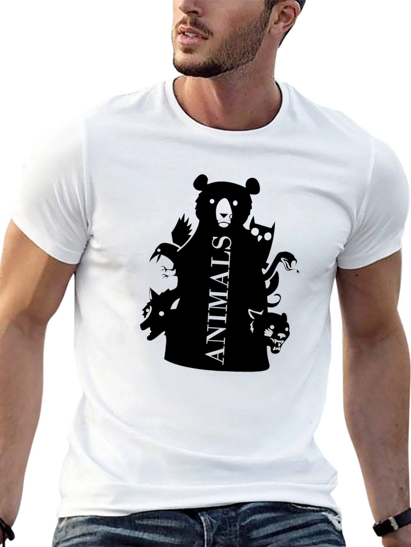 Mens Black Animals Graphic Tee