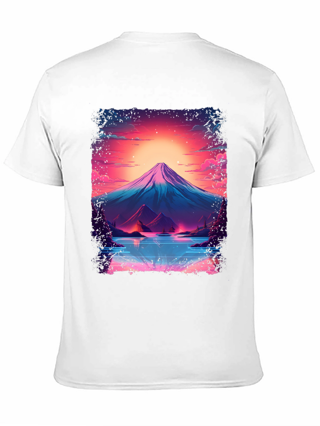 Neon Mountain Lake T-Shirt - Black Cotton Blend